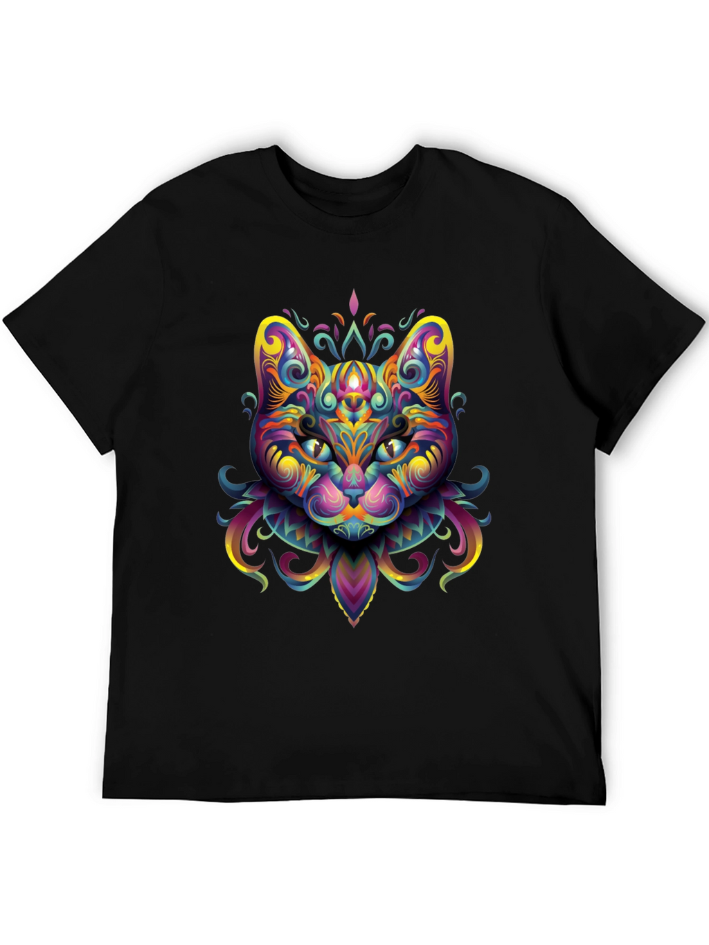 Psychedelic Cat Graphic Tee - Black