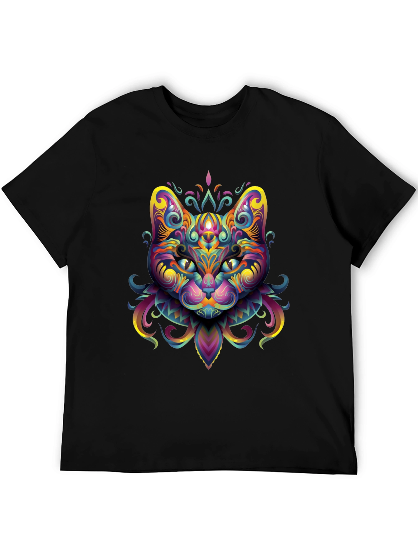 Psychedelic Cat Graphic Tee - Black