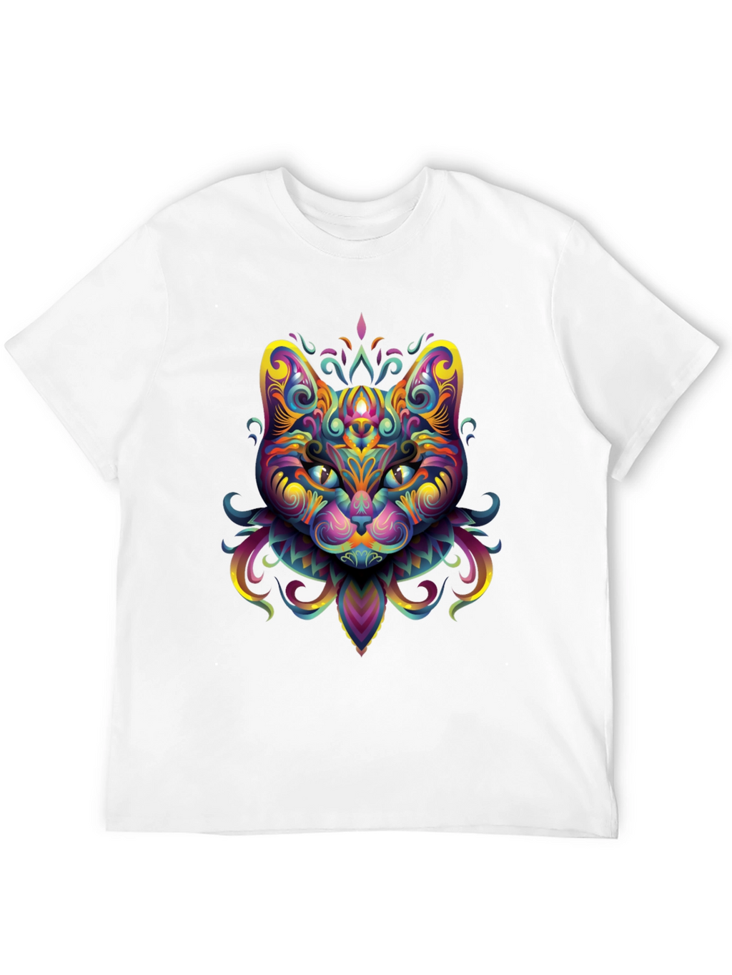 Psychedelic Cat Graphic Tee - Black