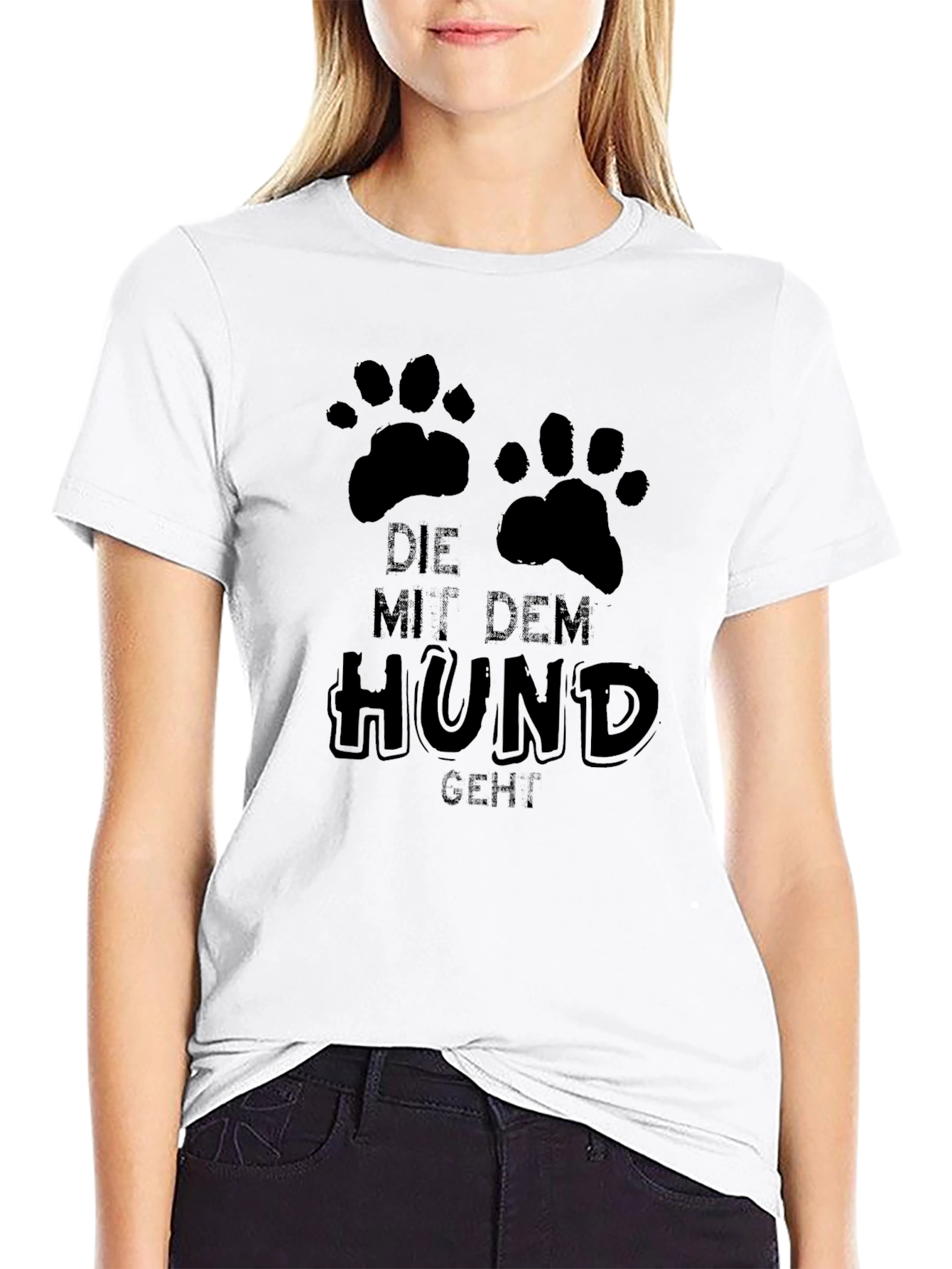 Mens Black T-Shirt with Paw Prints and Mit Dem Hund Geht