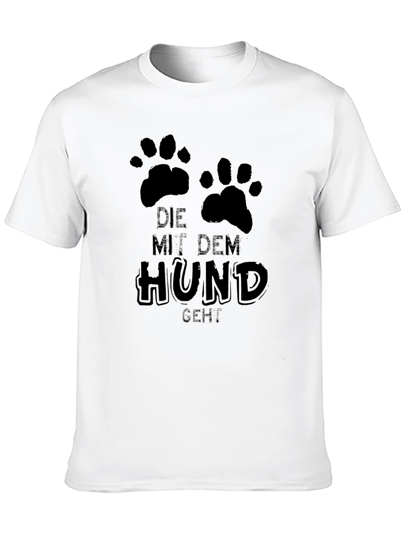 Mens Black T-Shirt with Paw Prints and Mit Dem Hund Geht