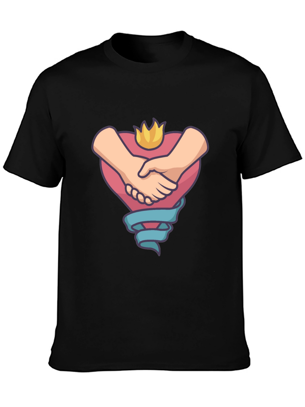 Heartfelt Handshake Graphic Tee - Black Casual Shirt