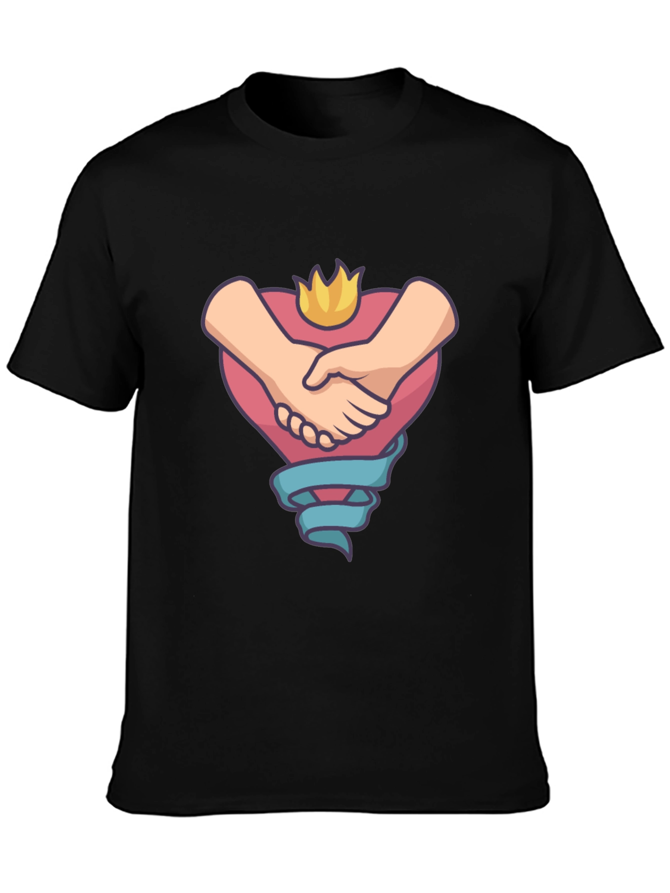 Heartfelt Handshake Graphic Tee - Black Casual Shirt