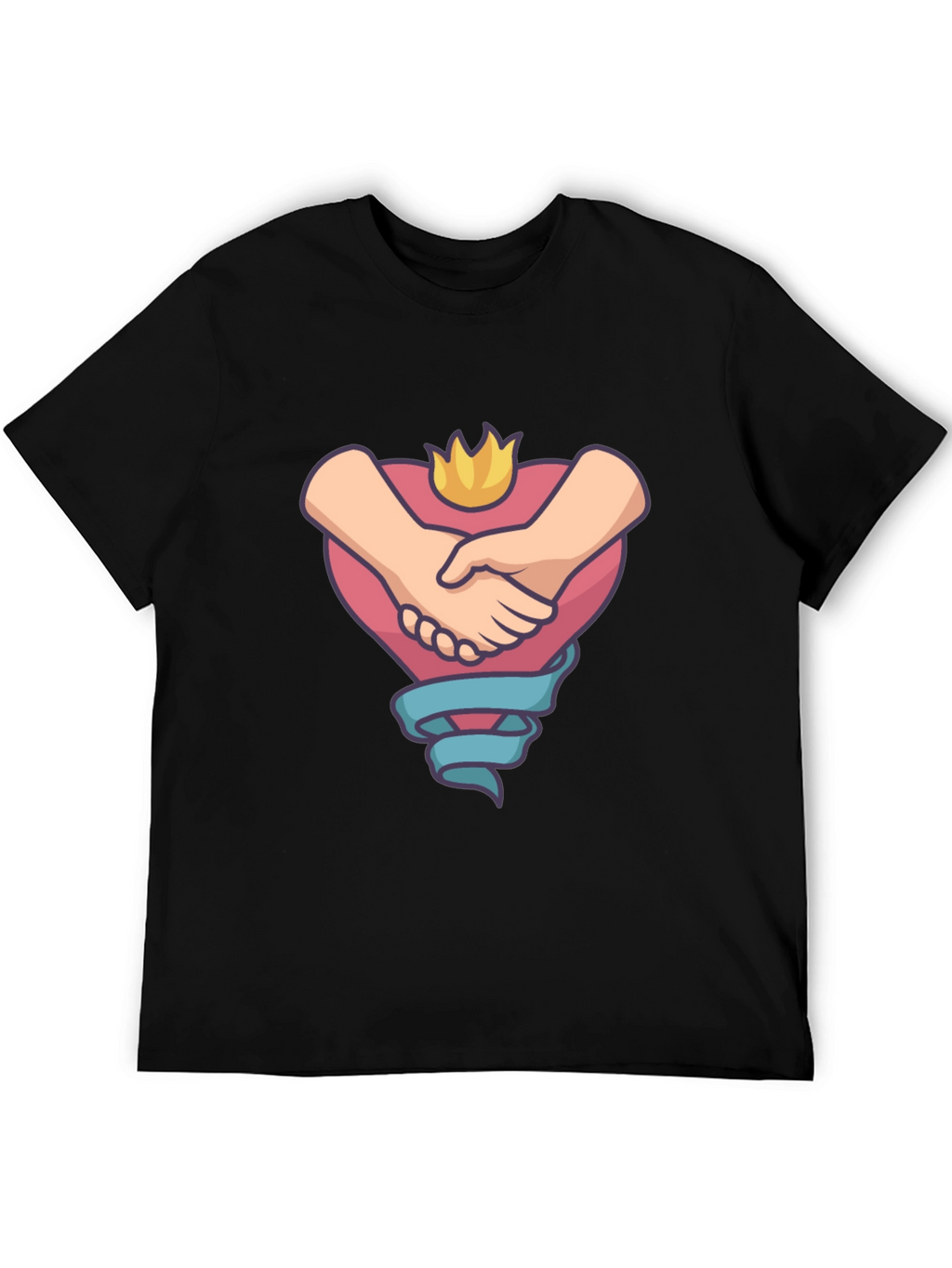 Heartfelt Handshake Graphic Tee - Black Casual Shirt