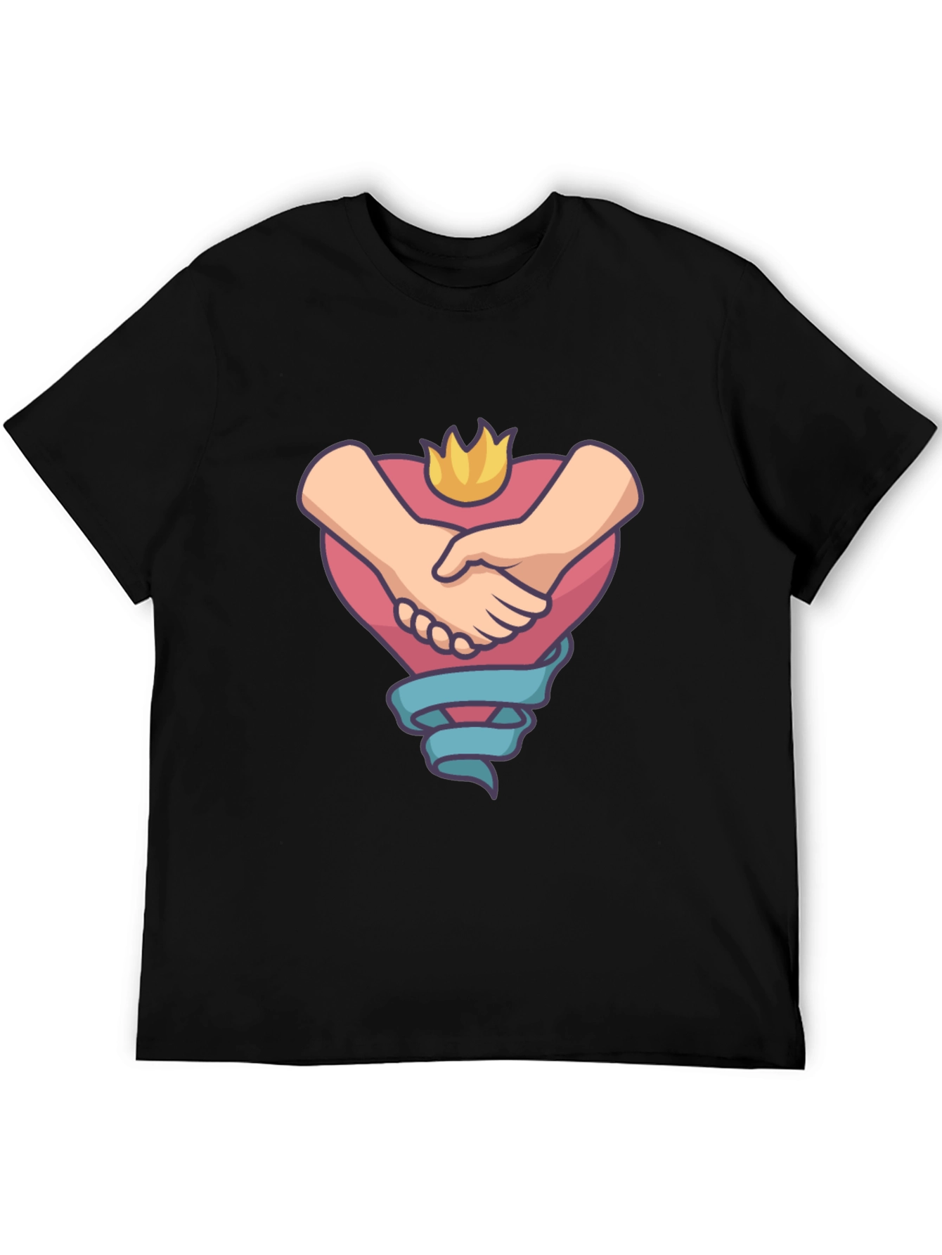 Heartfelt Handshake Graphic Tee - Black Casual Shirt