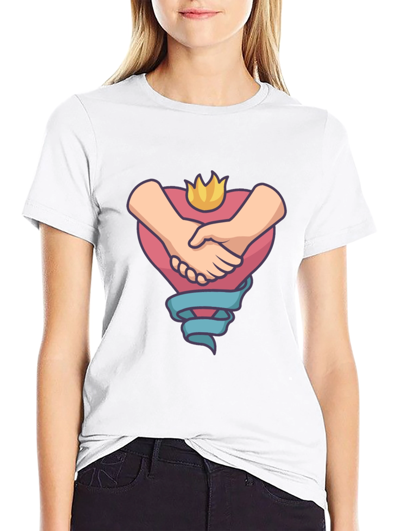Heartfelt Handshake Graphic Tee - Black Casual Shirt