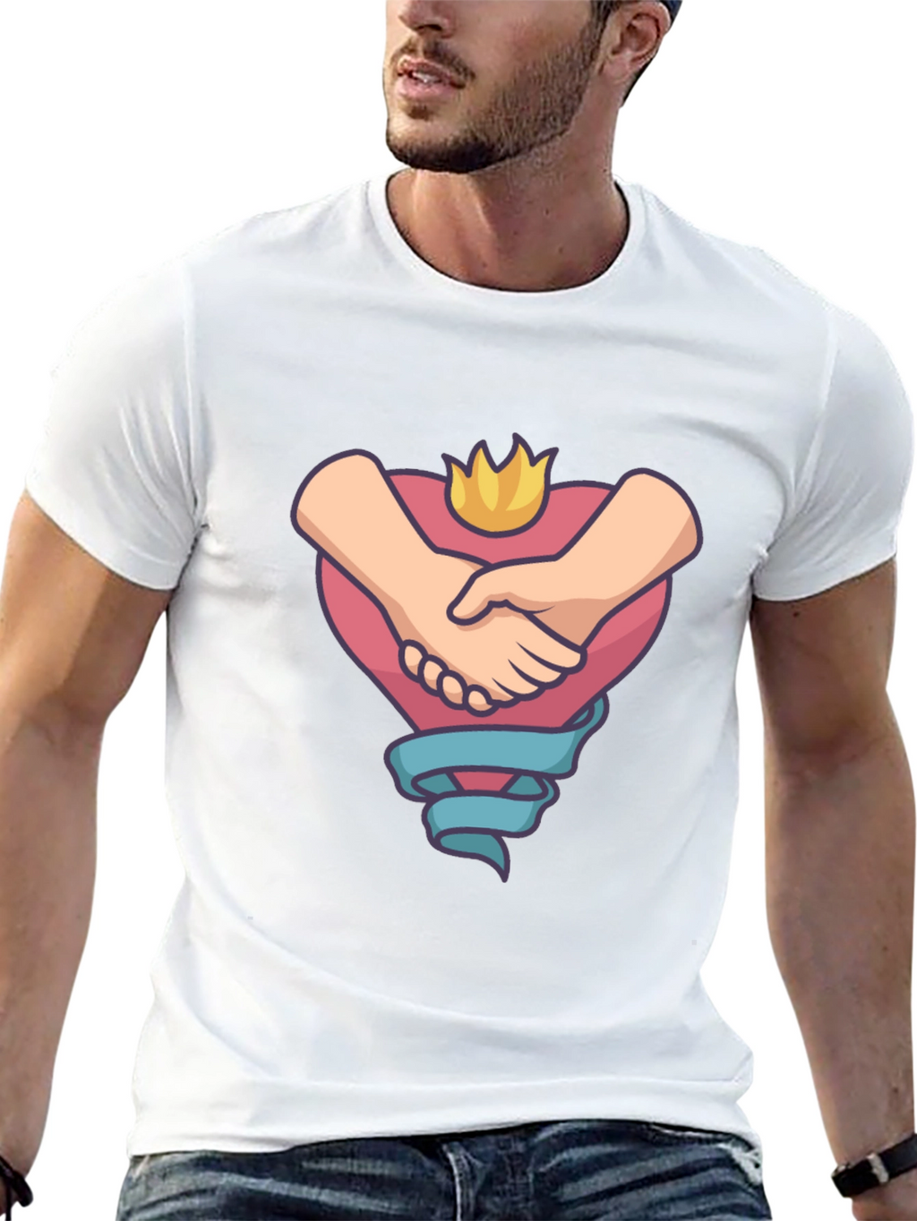 Heartfelt Handshake Graphic Tee - Black Casual Shirt