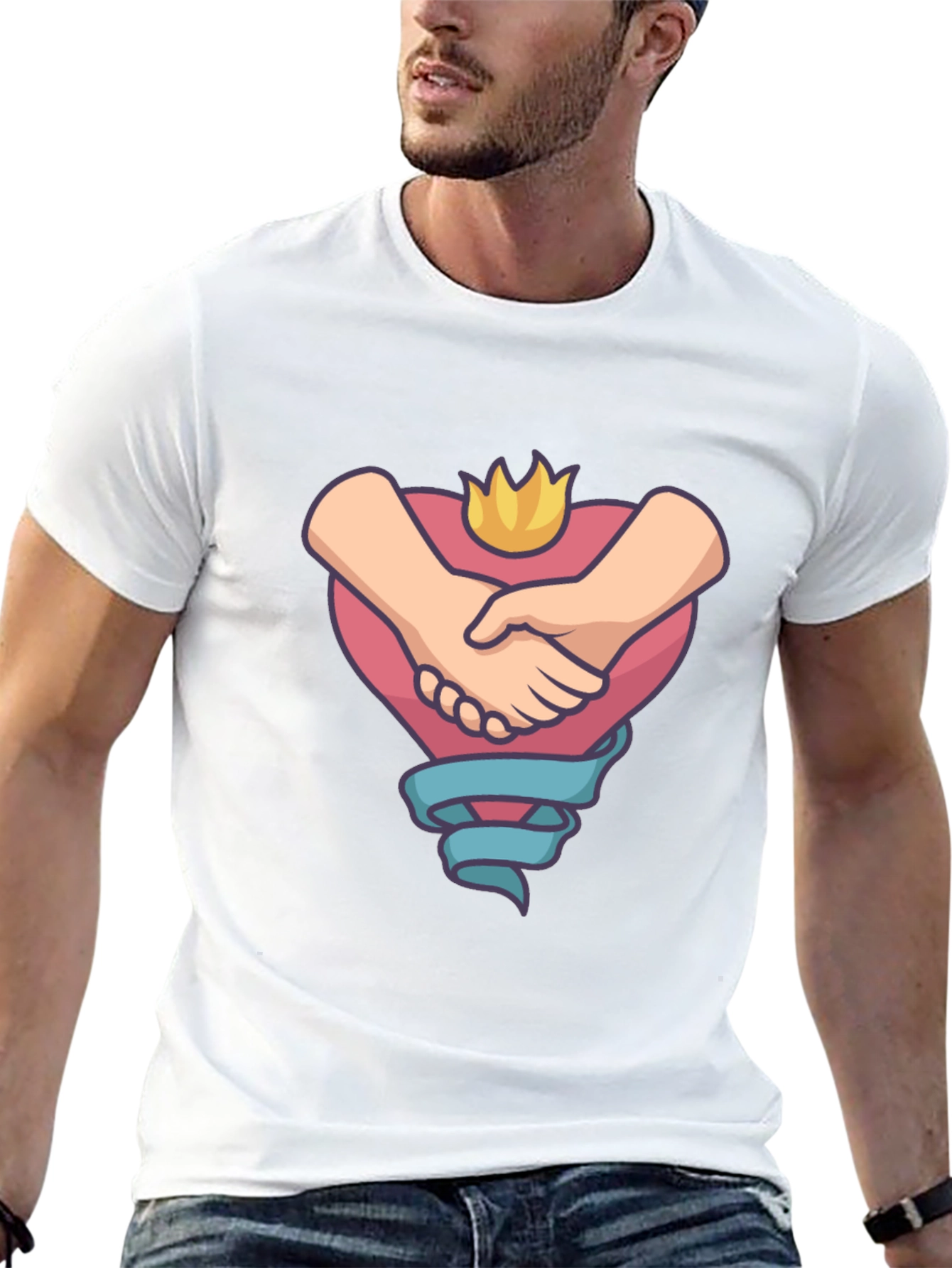 Heartfelt Handshake Graphic Tee - Black Casual Shirt