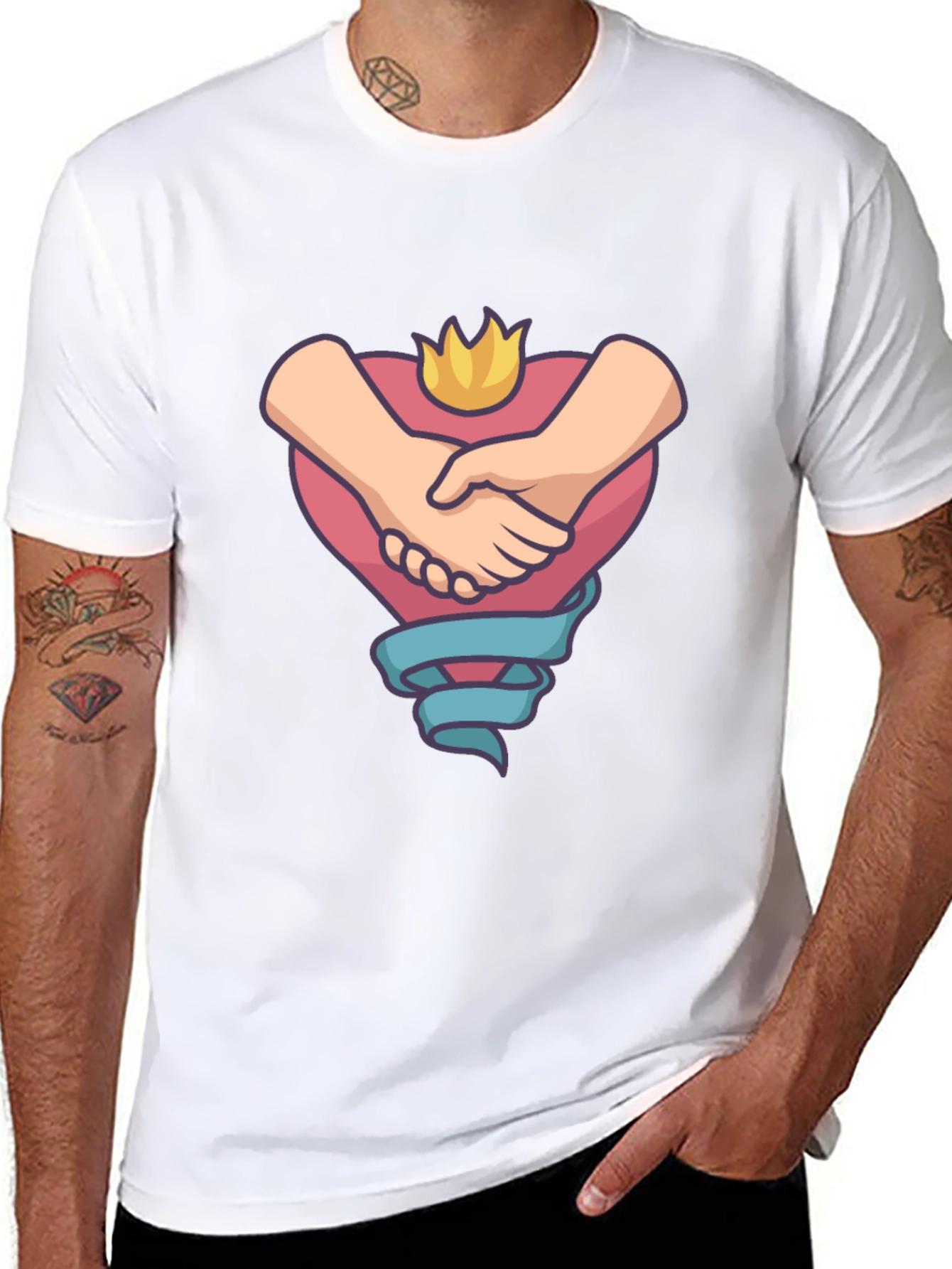 Heartfelt Handshake Graphic Tee - Black Casual Shirt
