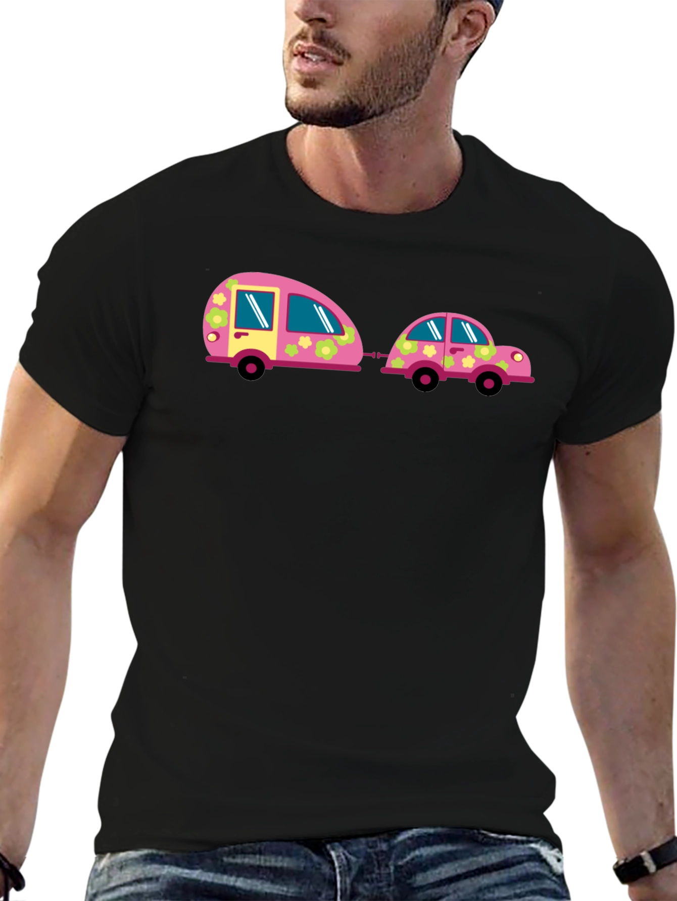 Funky Car and Camper Black T-Shirt