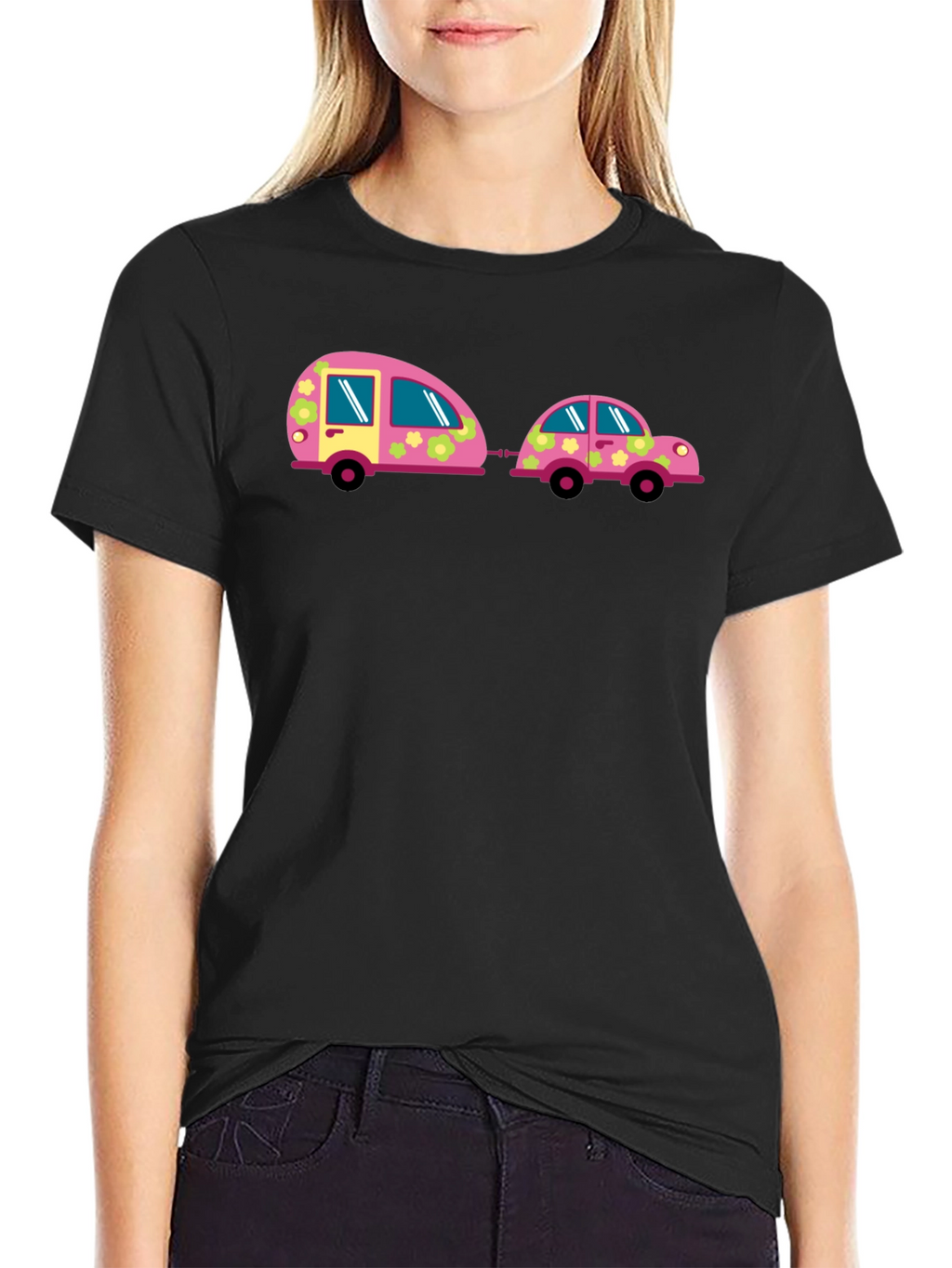 Funky Car and Camper Black T-Shirt