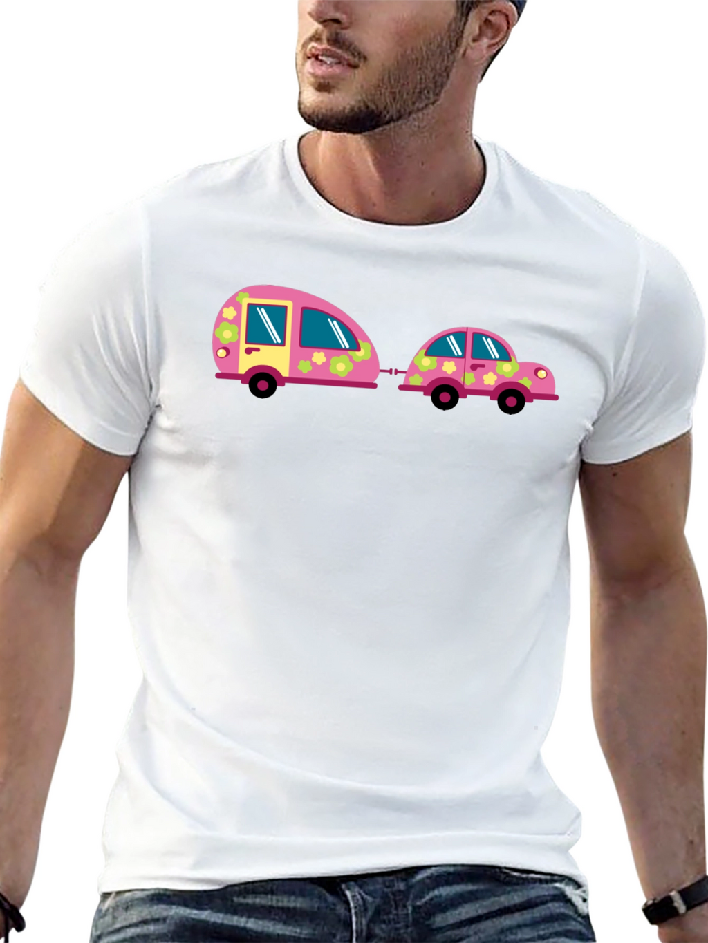 Funky Car and Camper Black T-Shirt