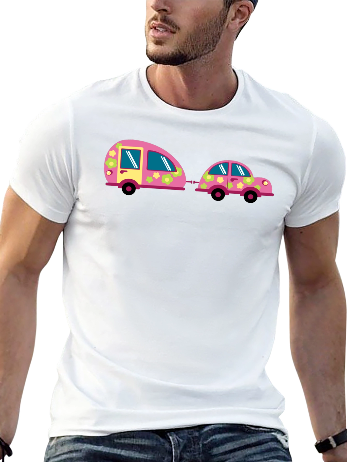 Funky Car and Camper Black T-Shirt