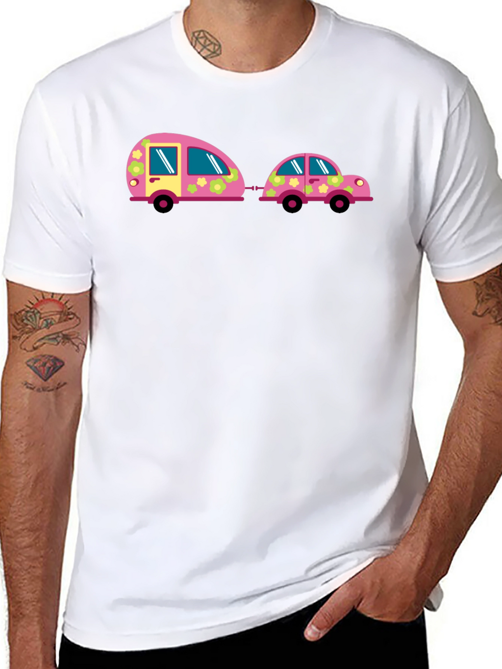 Funky Car and Camper Black T-Shirt