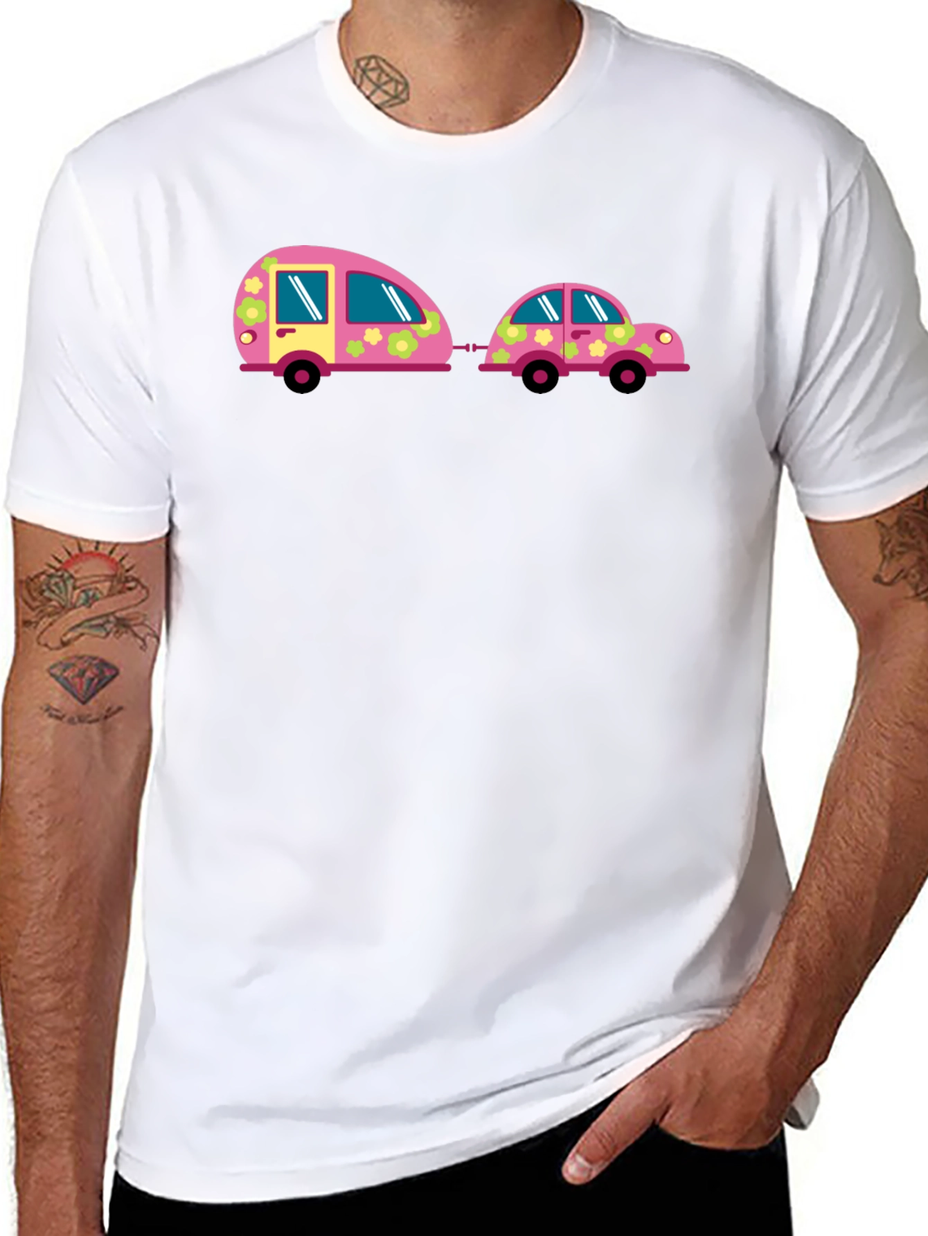 Funky Car and Camper Black T-Shirt