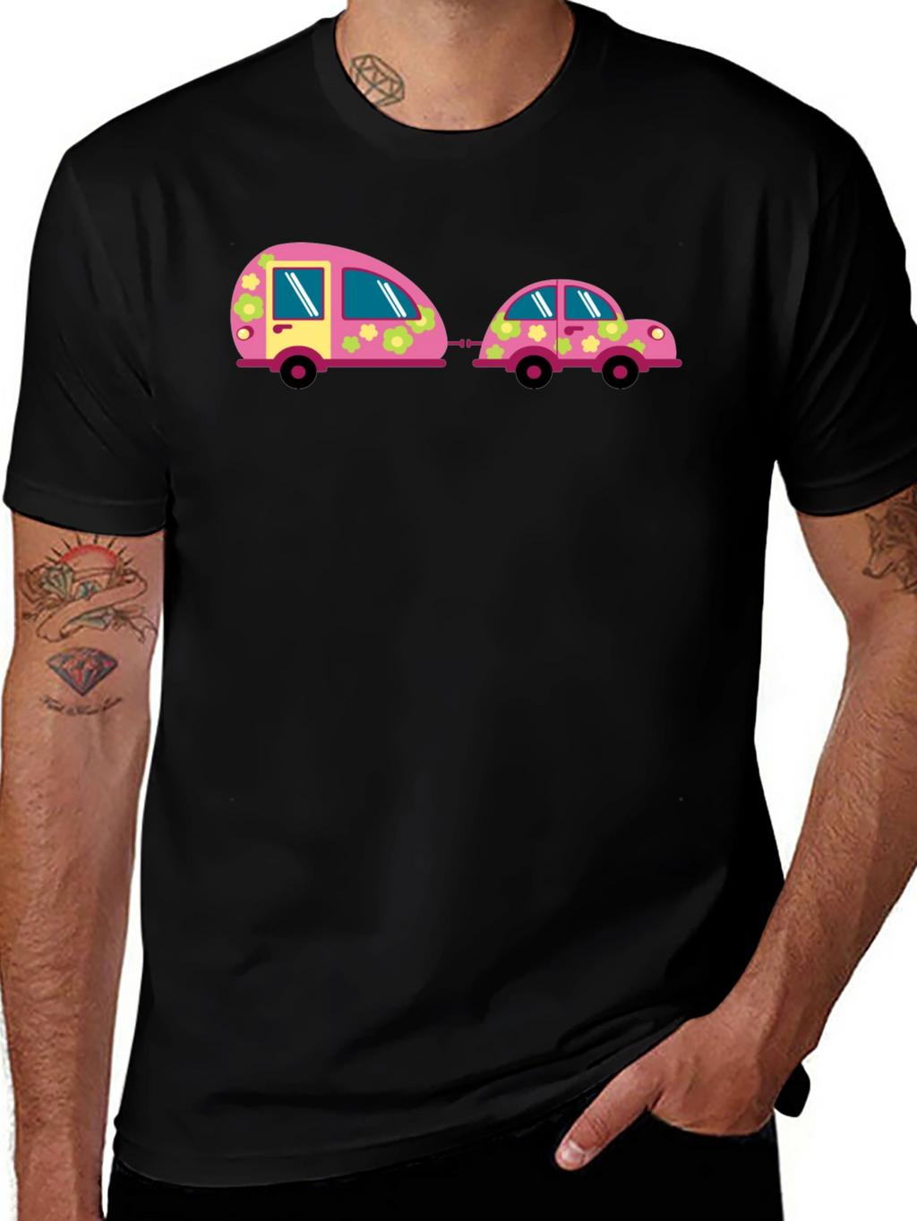 Funky Car and Camper Black T-Shirt