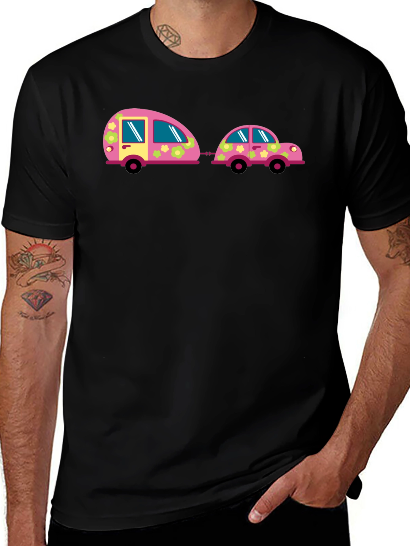 Funky Car and Camper Black T-Shirt