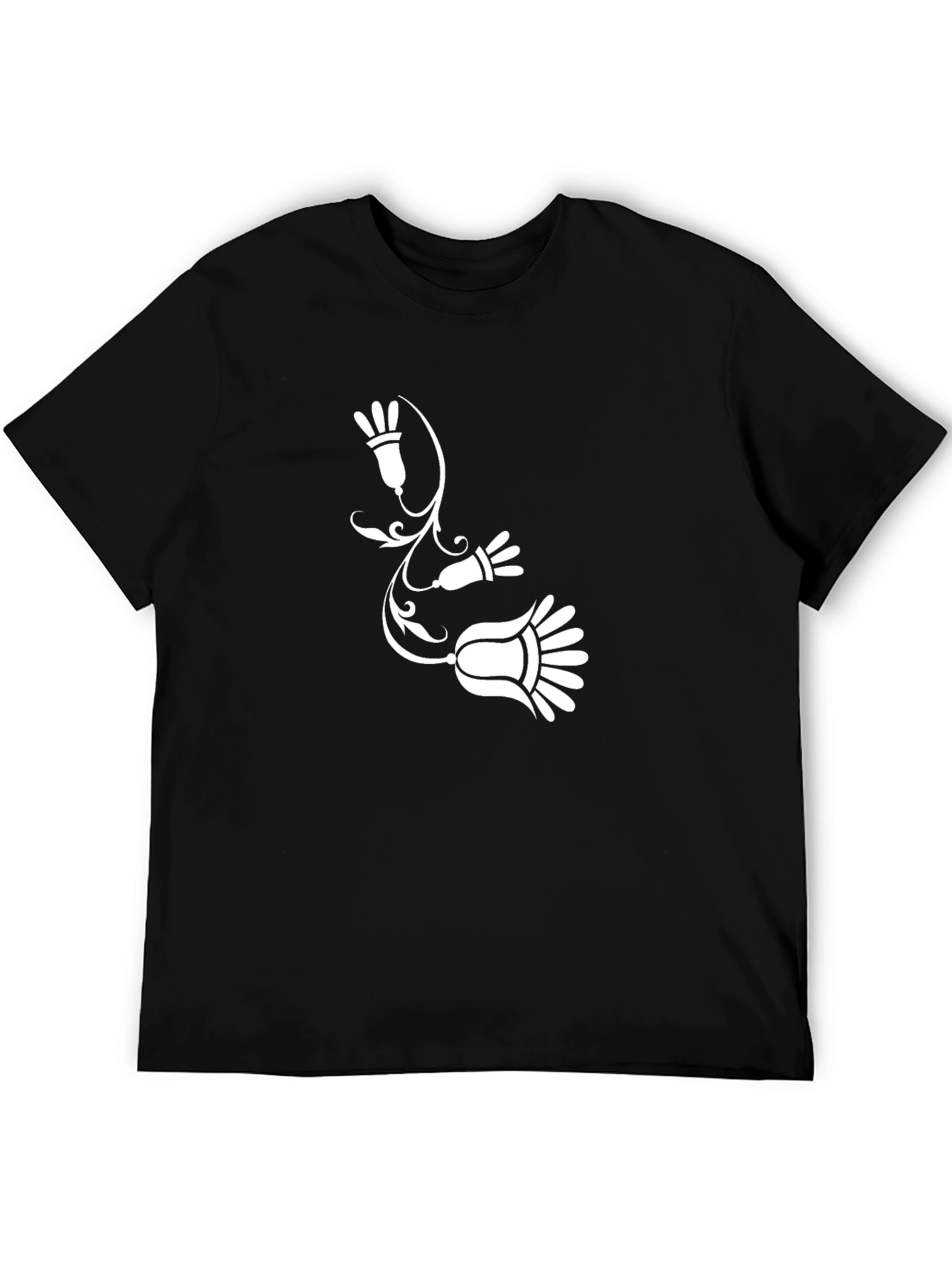 Black T-Shirt with Floral Vine Graphic Print