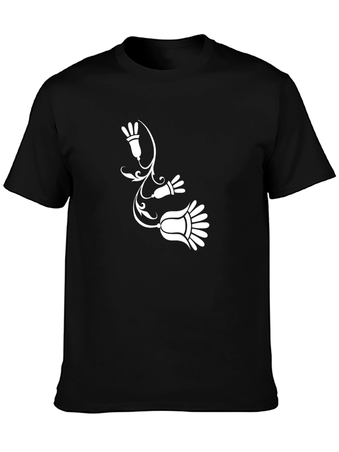 Black T-Shirt with Floral Vine Graphic Print