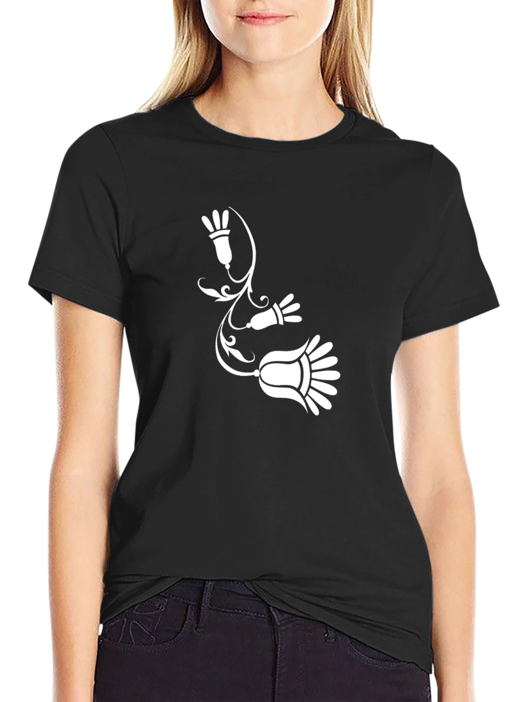 Black T-Shirt with Floral Vine Graphic Print