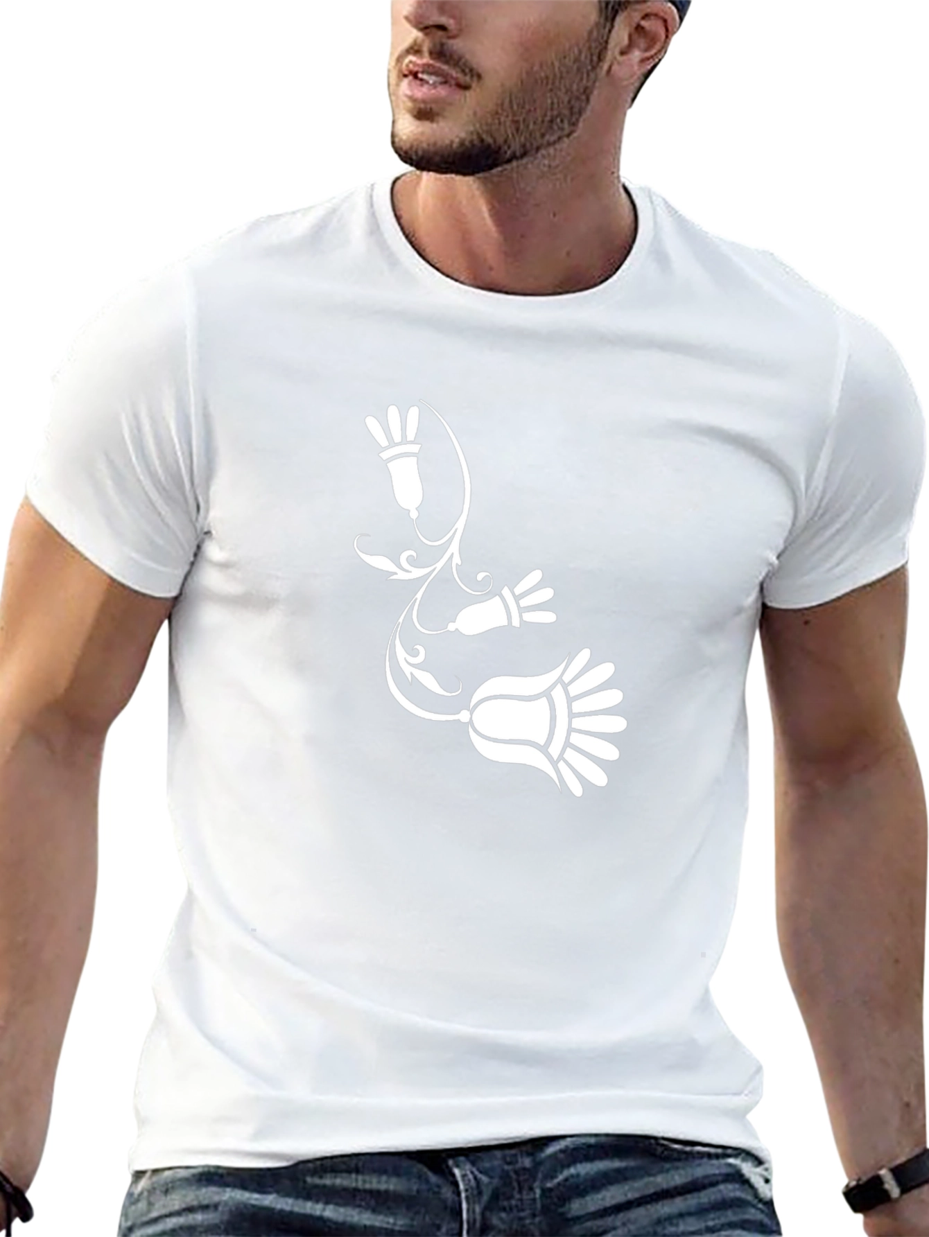 Black T-Shirt with Floral Vine Graphic Print