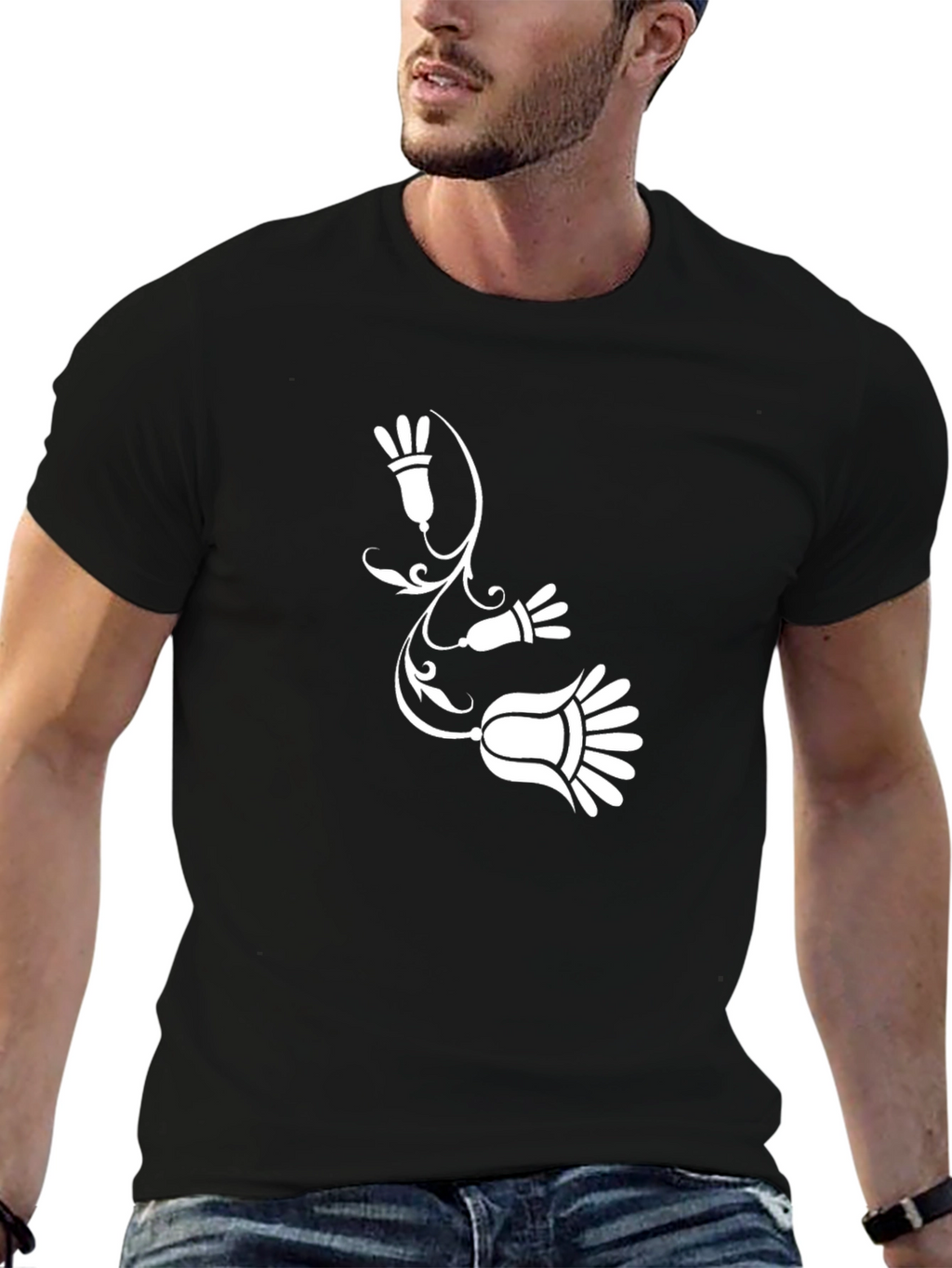 Black T-Shirt with Floral Vine Graphic Print