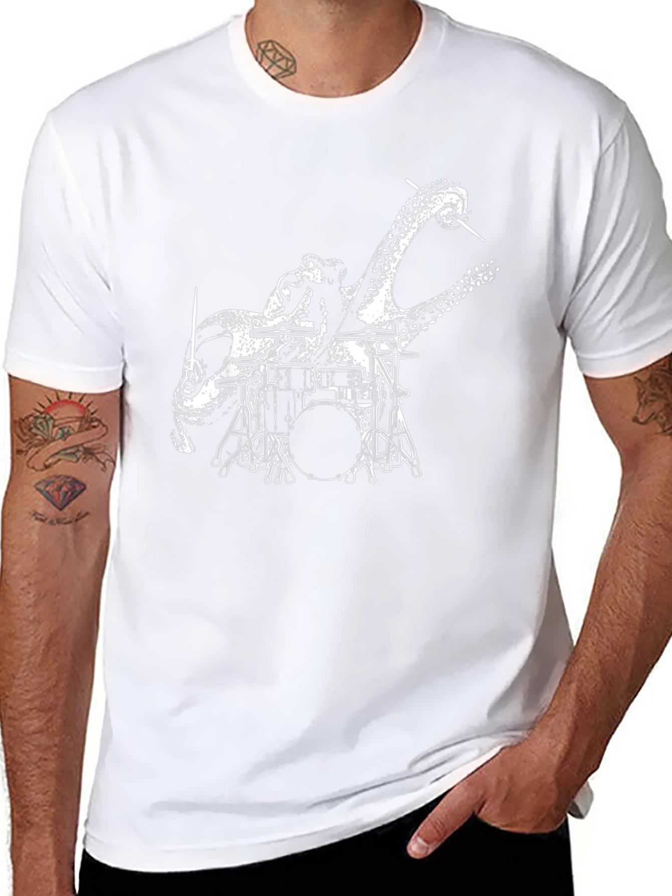 Octopus Drummer Graphic T-Shirt - Black