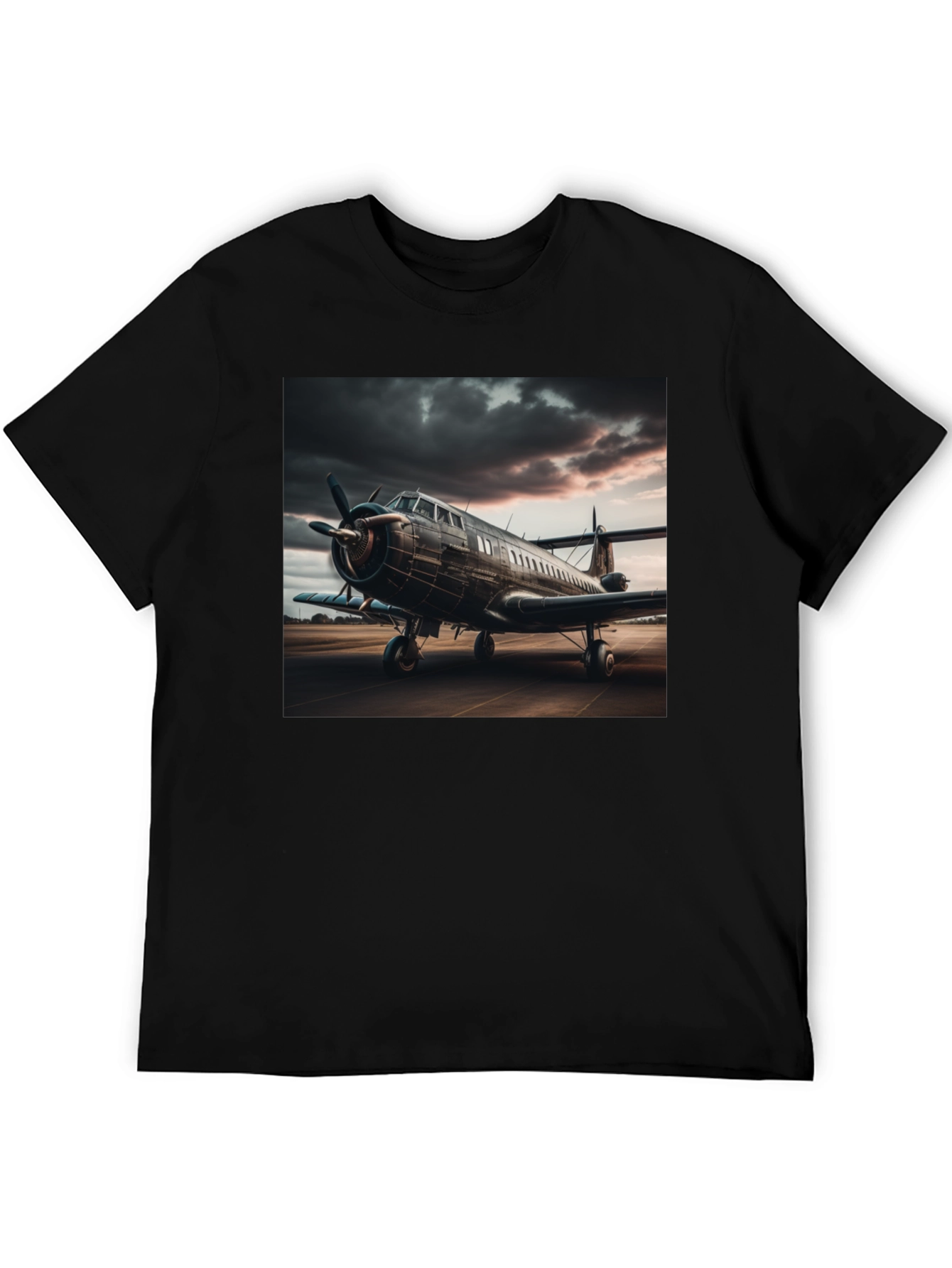 Vintage Airplane Graphic Tee - Black Crew Neck
