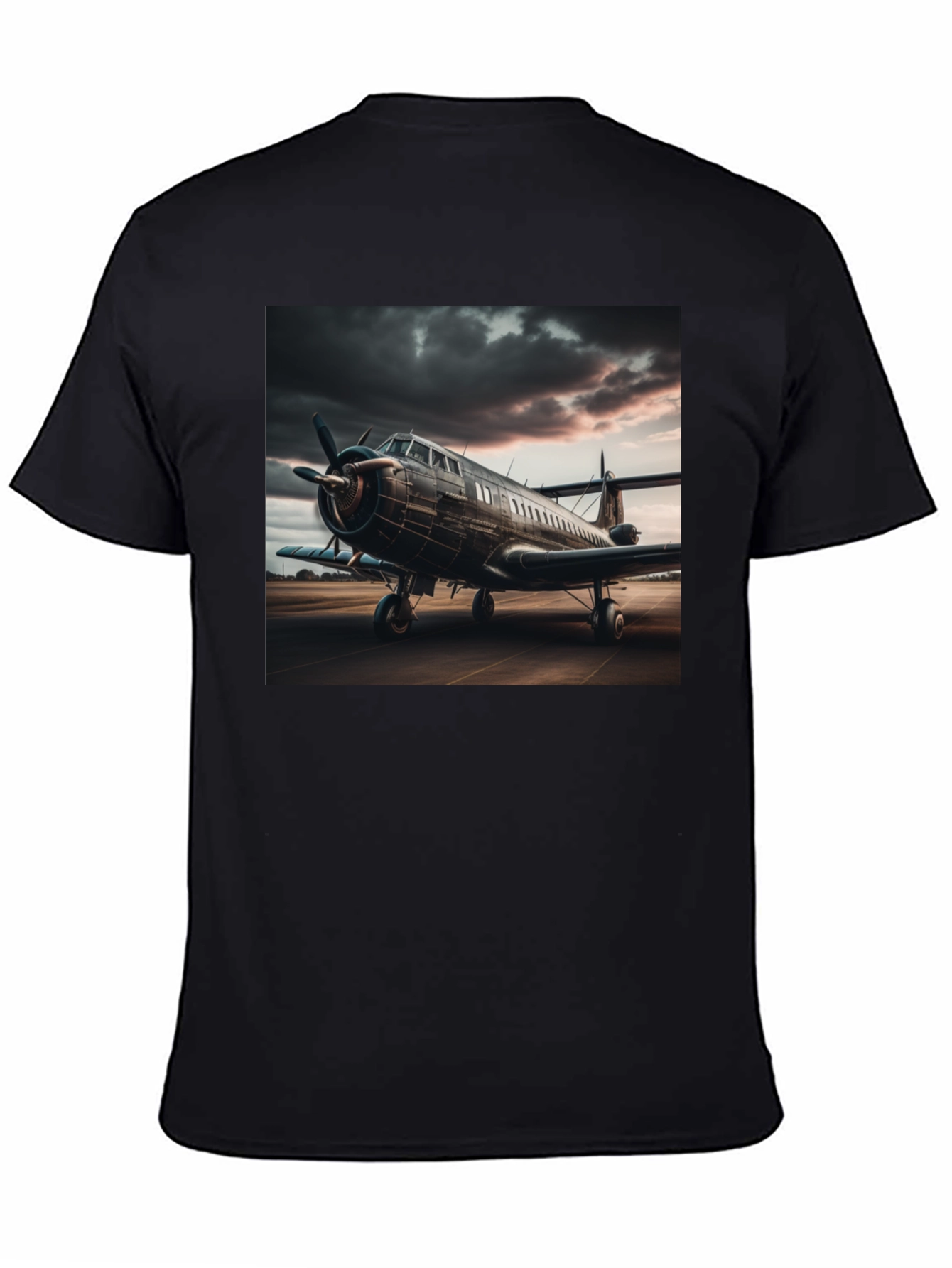 Vintage Airplane Graphic Tee - Black Crew Neck