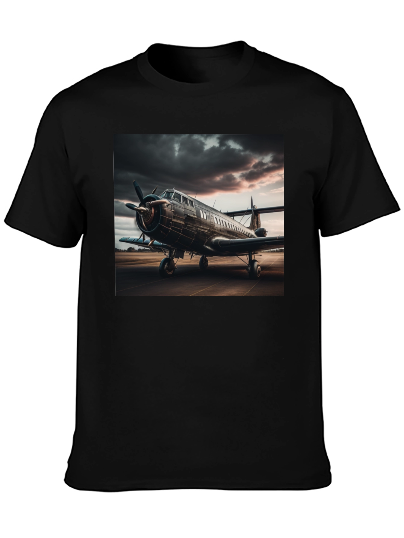 Vintage Airplane Graphic Tee - Black Crew Neck
