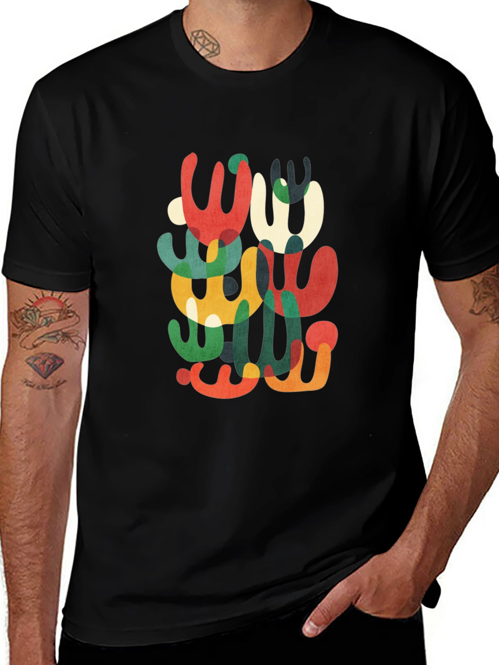Abstract Modern Art Graphic Tee - Black