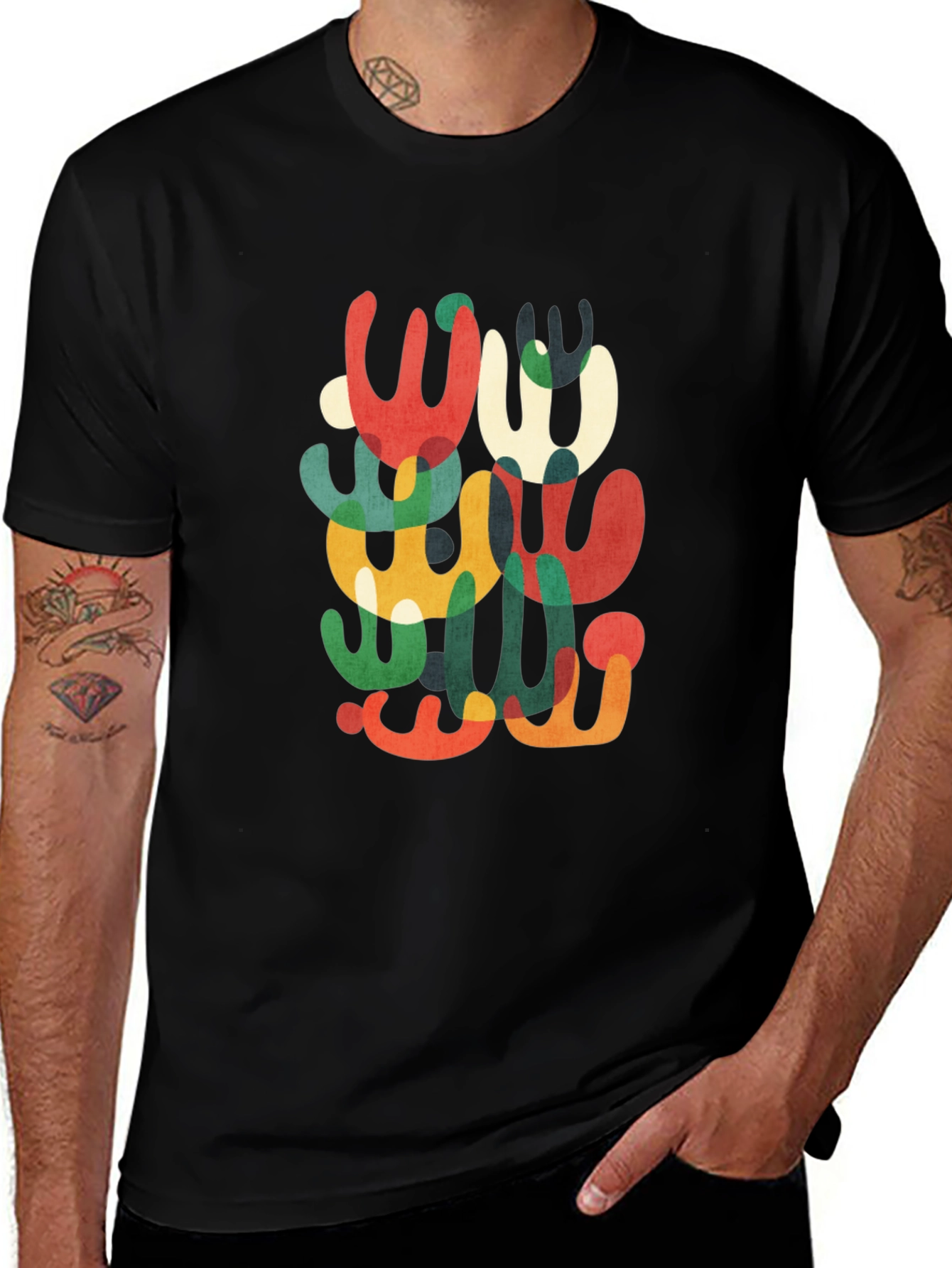 Abstract Modern Art Graphic Tee - Black