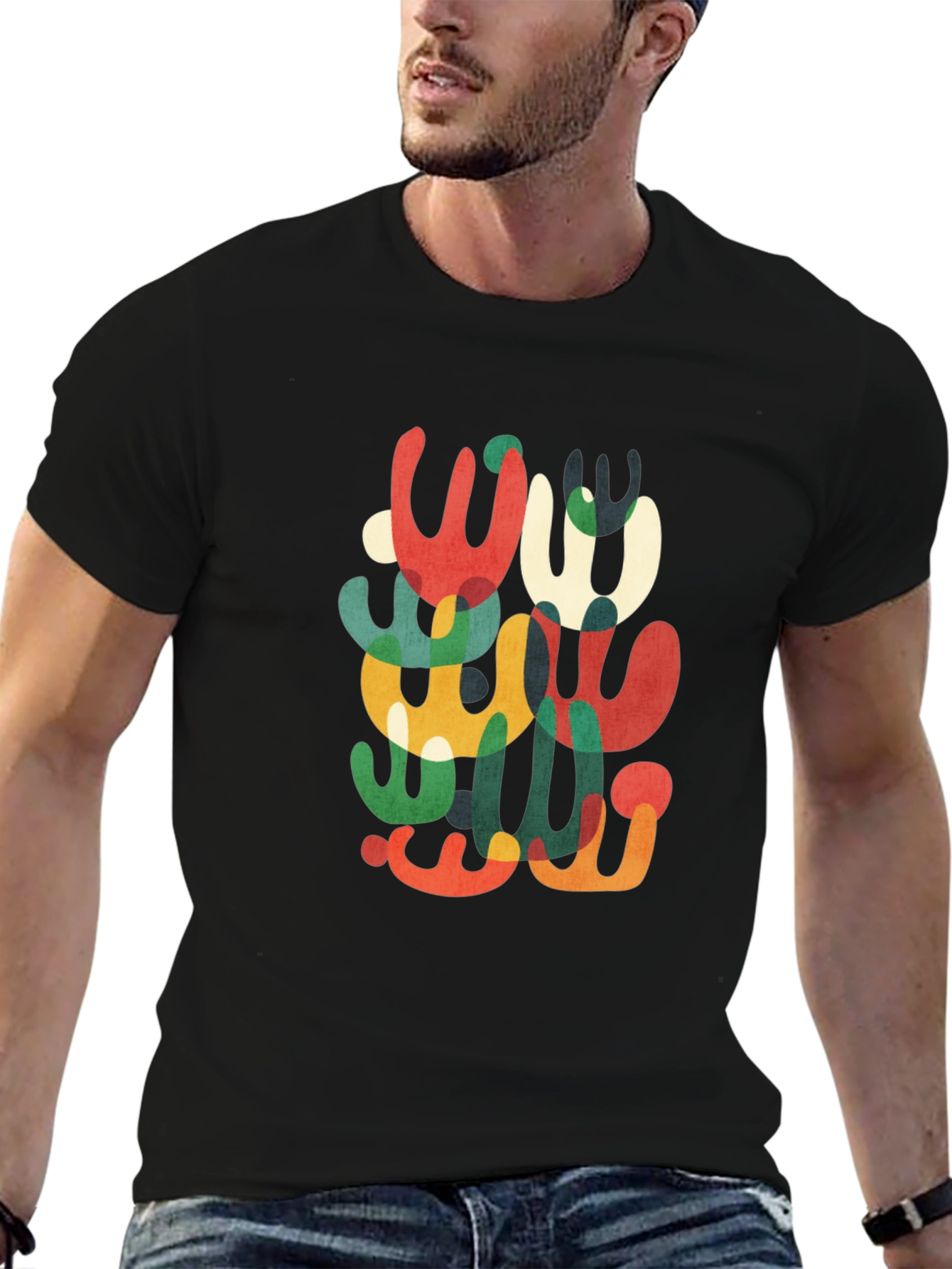 Abstract Modern Art Graphic Tee - Black