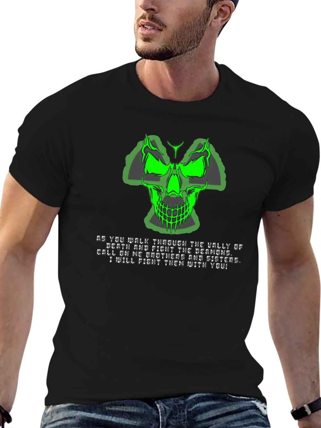 Green Skull Graphic T-Shirt - Mens Black Tee