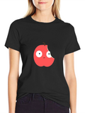 Funny Bitten Apple Graphic Black T-Shirt