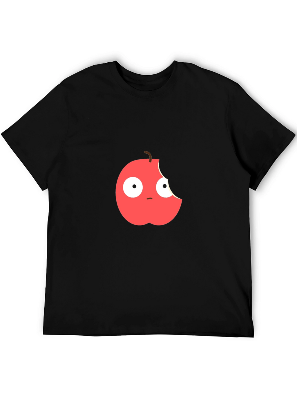 Funny Bitten Apple Graphic Black T-Shirt