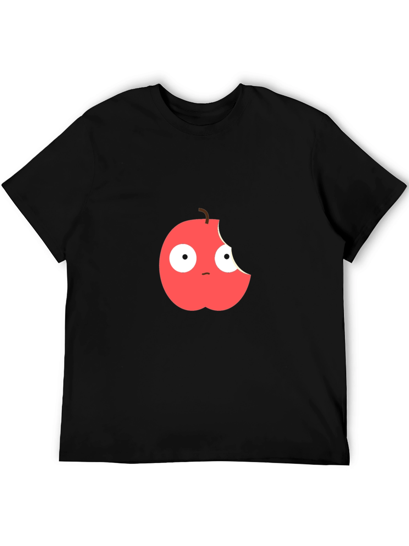 Funny Bitten Apple Graphic Black T-Shirt