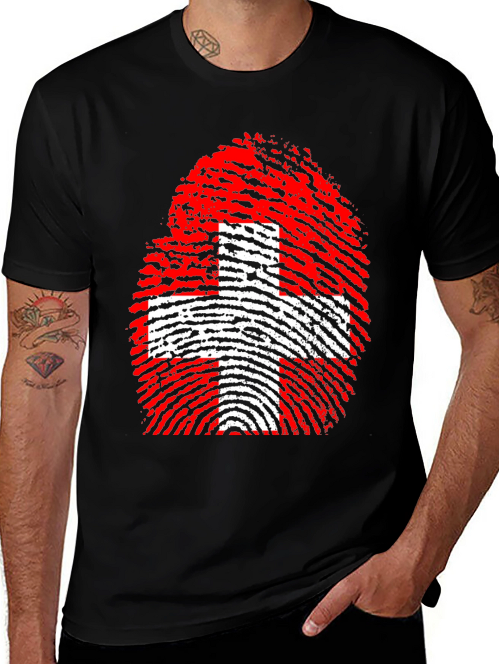 Swiss Flag Fingerprint Graphic T-Shirt