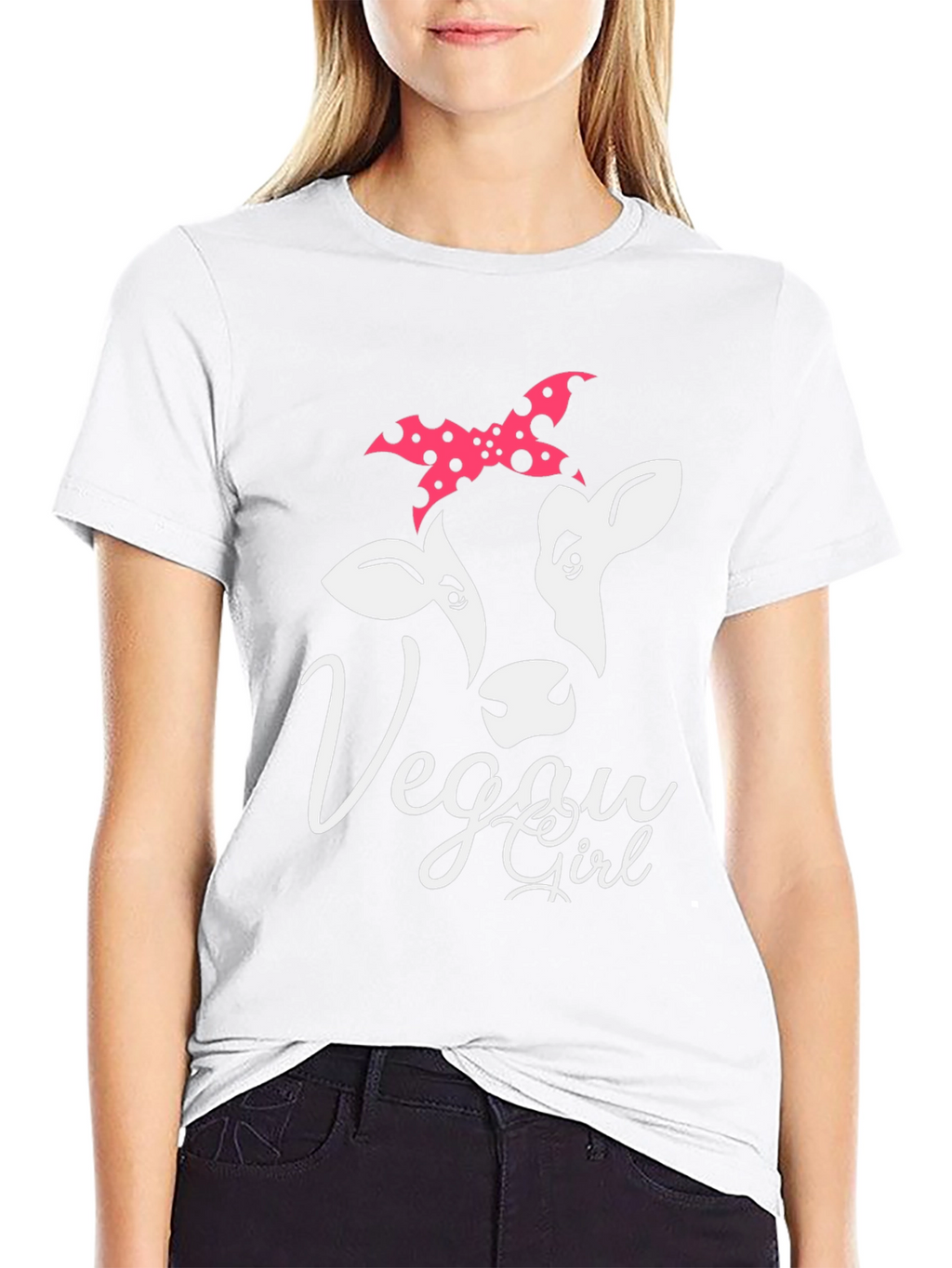 Vegan Girl Cow Graphic T-Shirt - Black