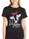 Vegan Girl Cow Graphic T-Shirt - Black