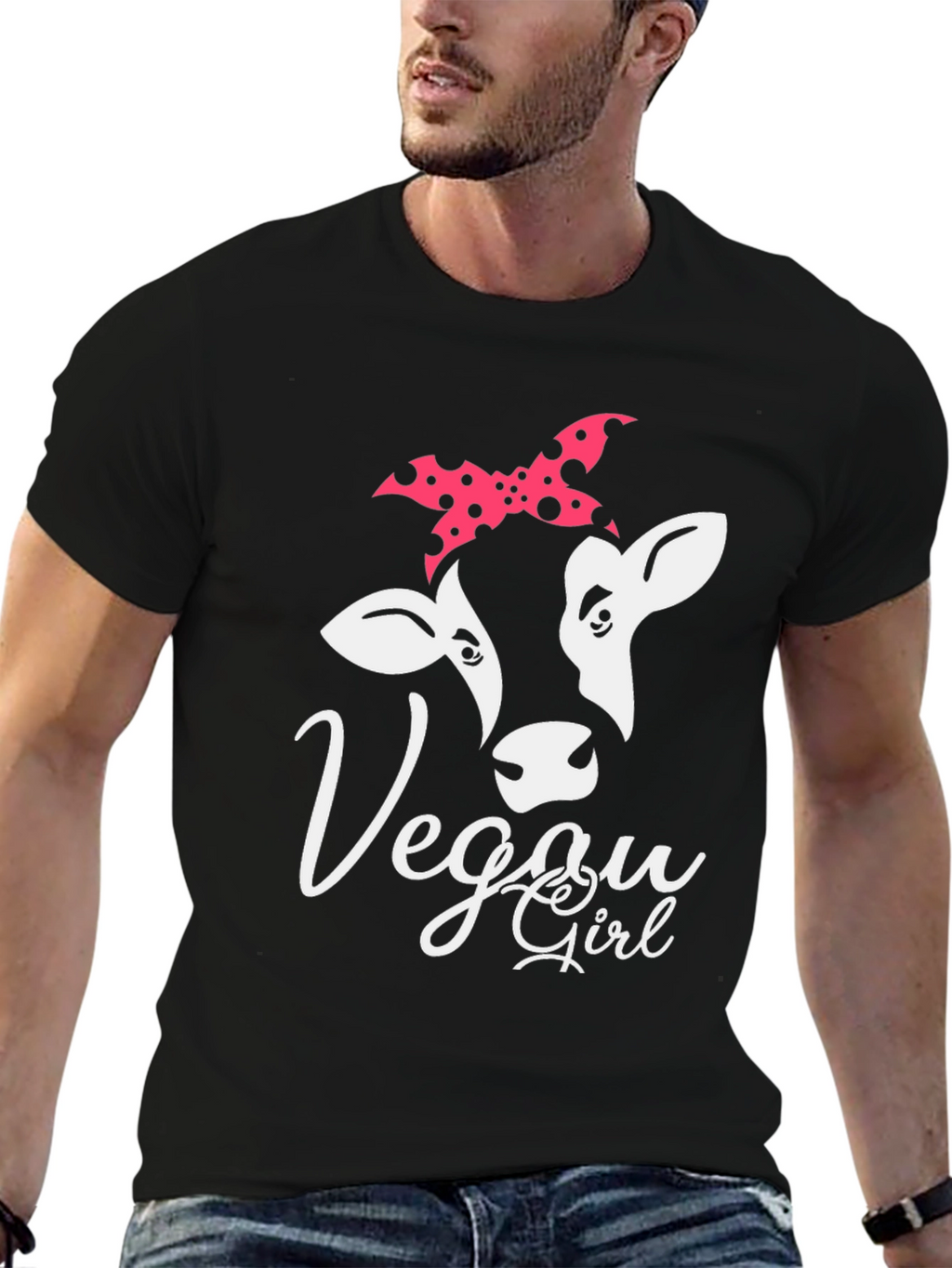 Vegan Girl Cow Graphic T-Shirt - Black