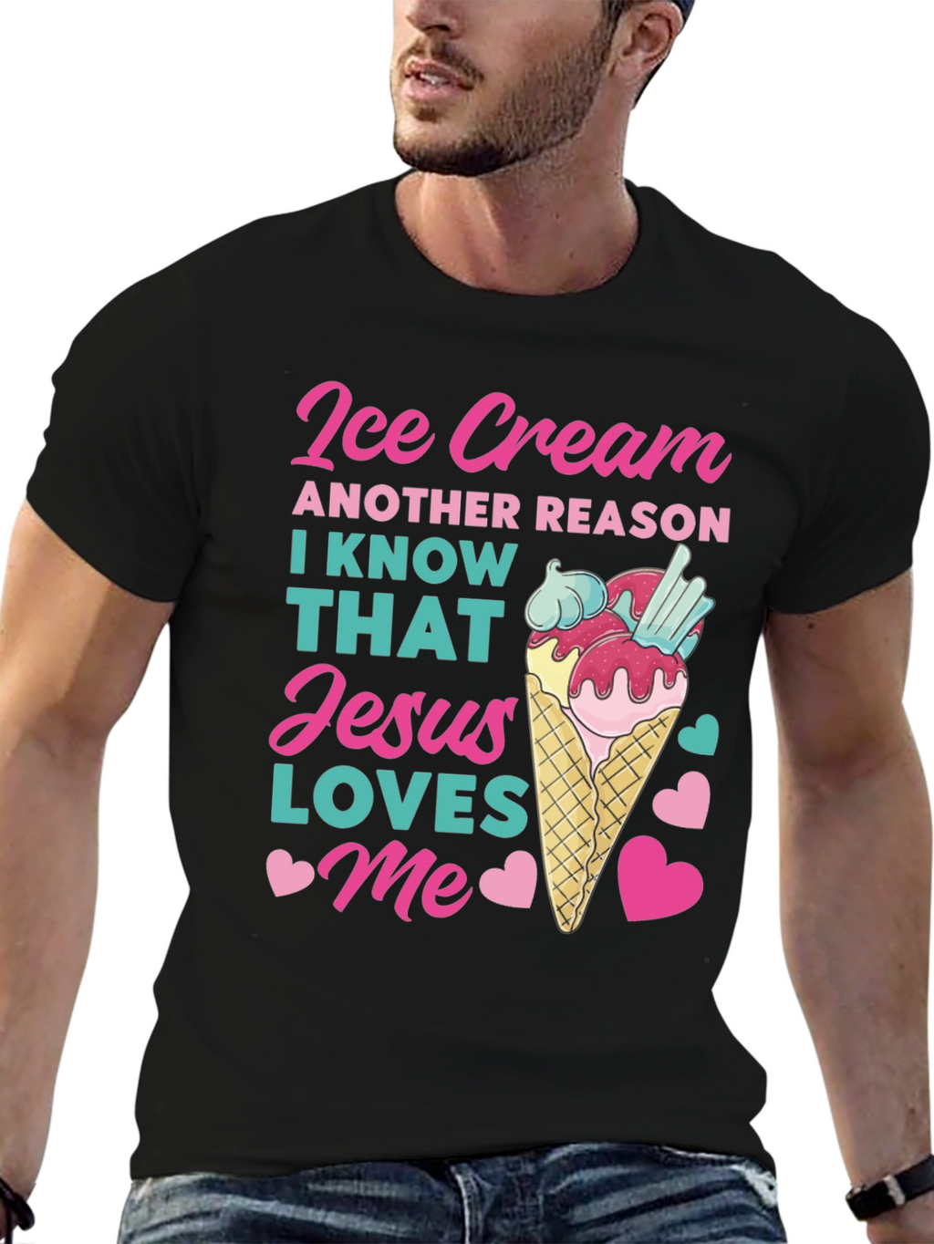 Ice Cream Jesus Loves Me Graphic T-Shirt