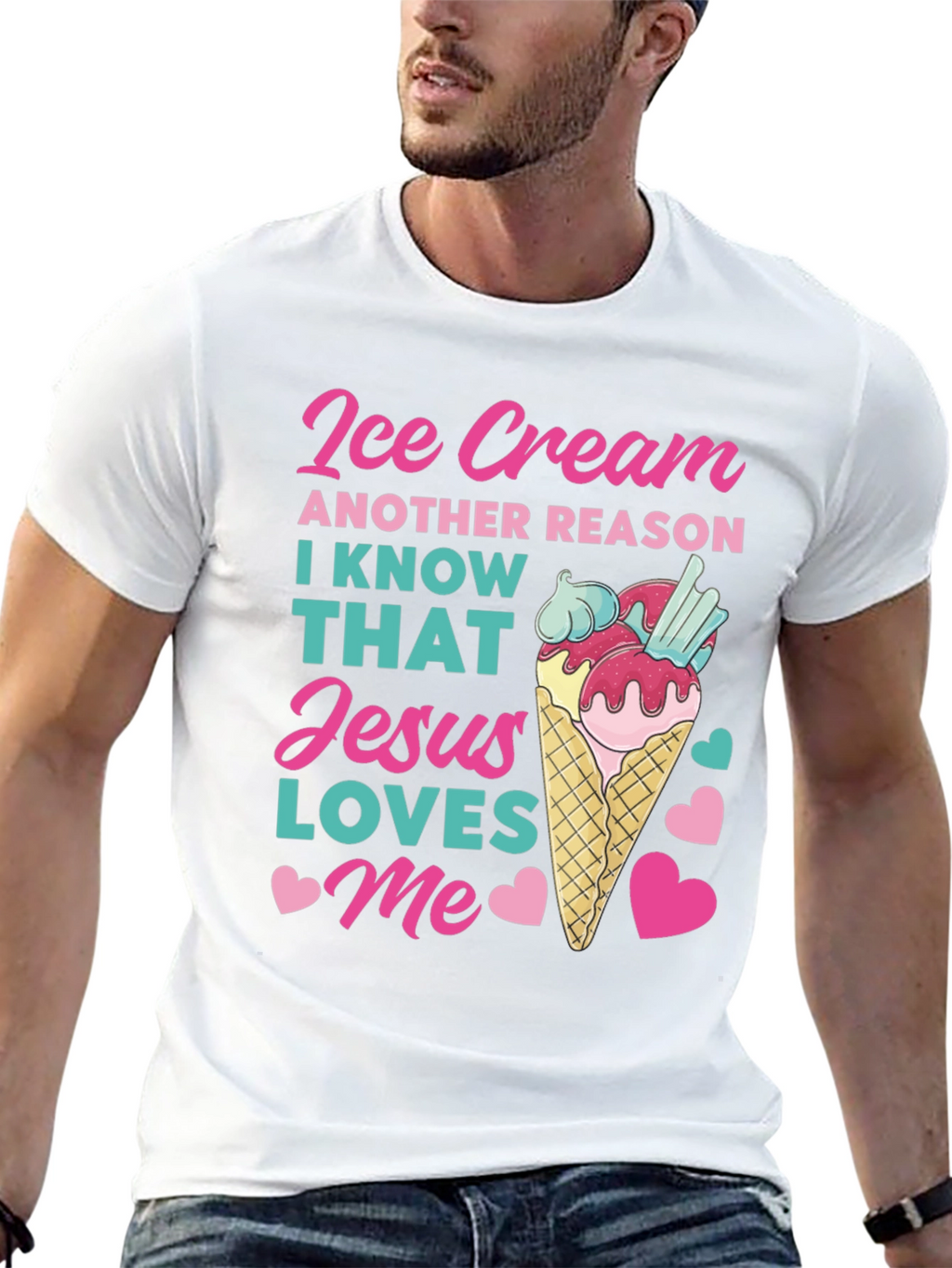 Ice Cream Jesus Loves Me Graphic T-Shirt