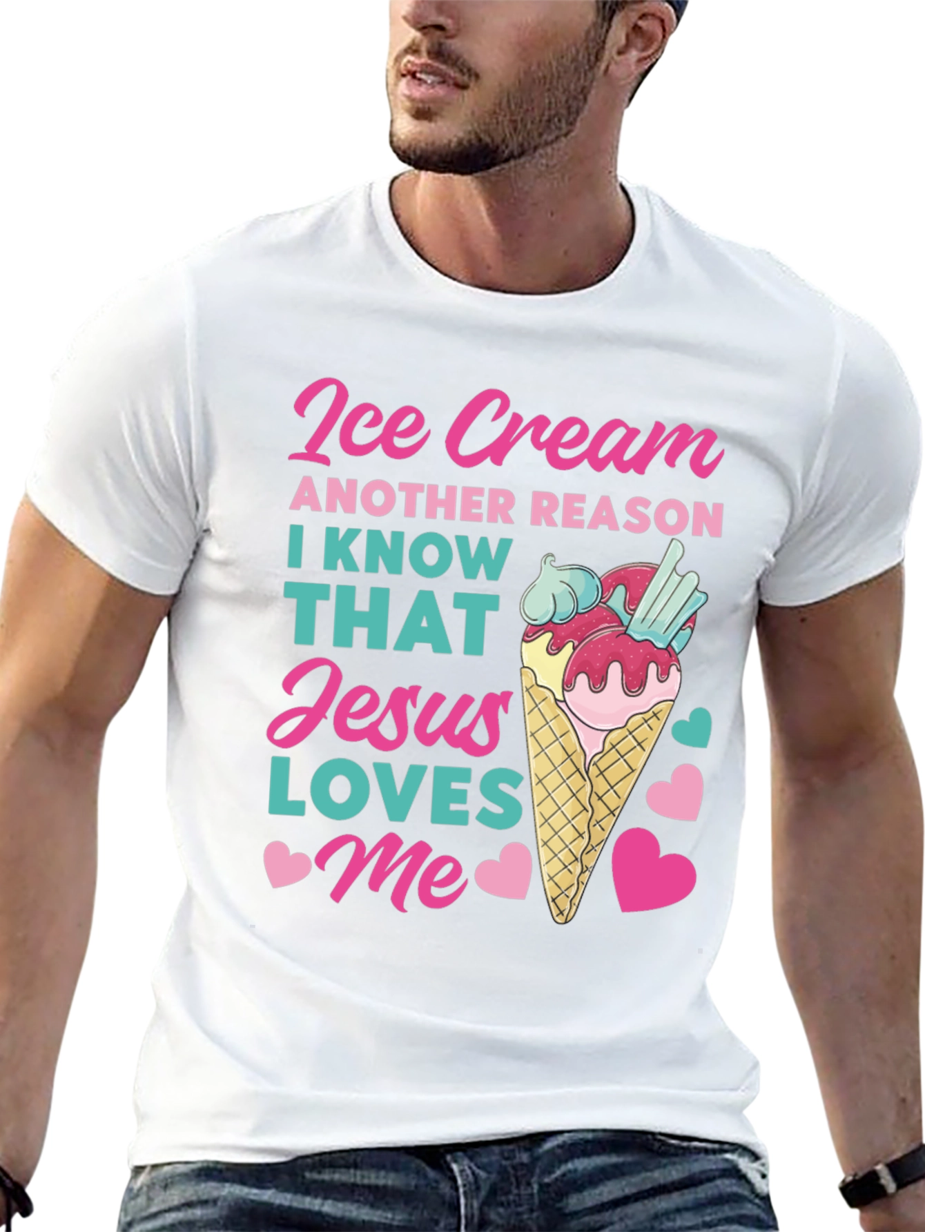 Ice Cream Jesus Loves Me Graphic T-Shirt
