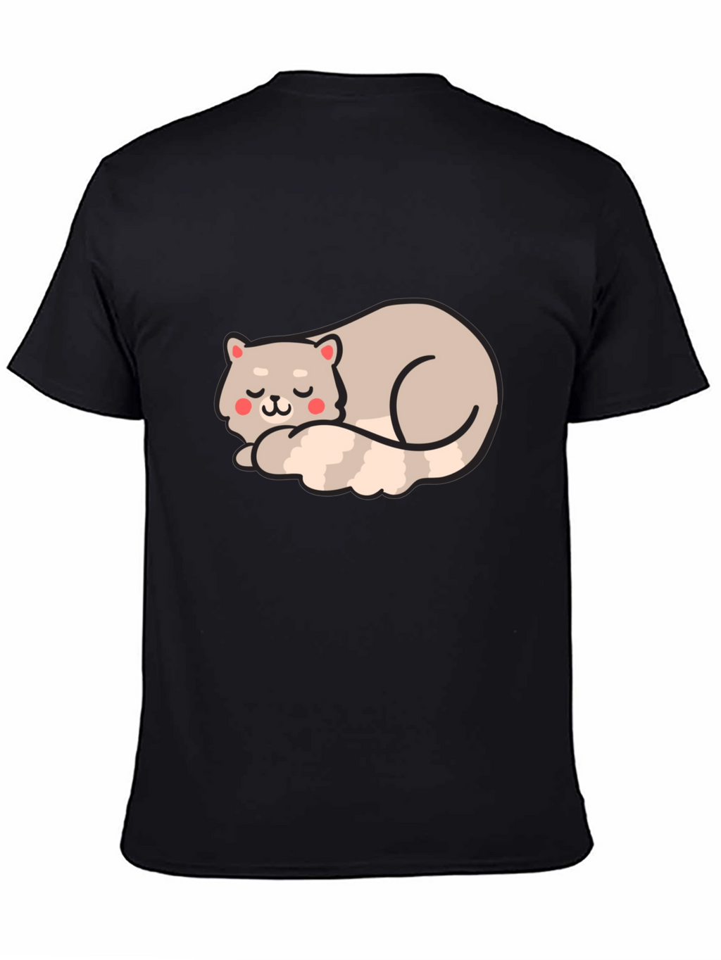 Cute Sleeping Cat Graphic Tee - Black