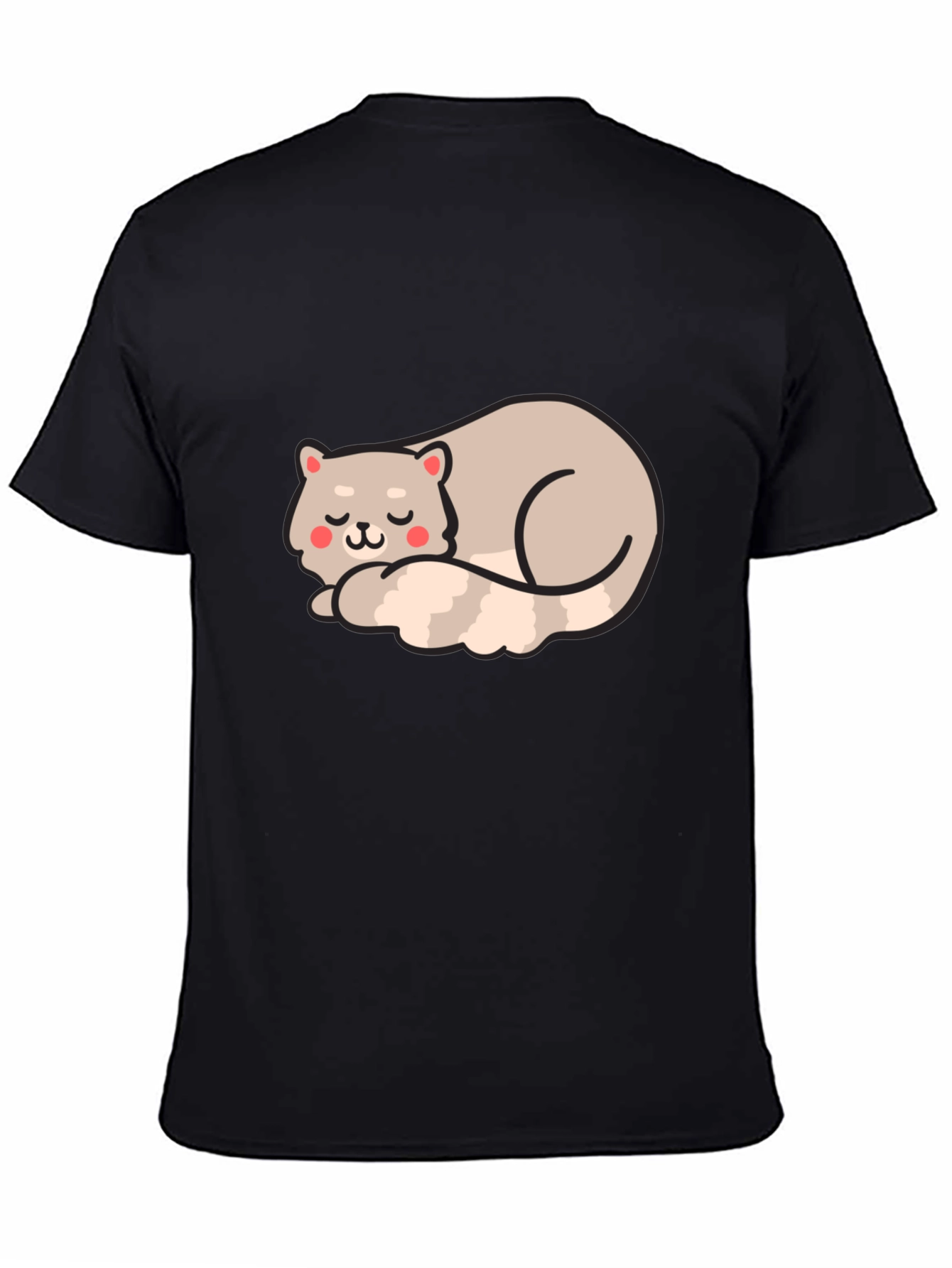 Cute Sleeping Cat Graphic Tee - Black