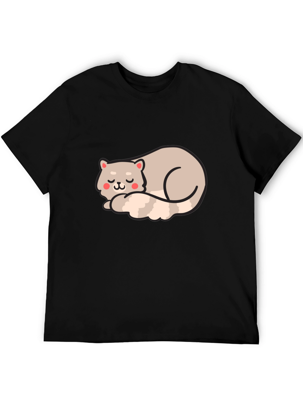Cute Sleeping Cat Graphic Tee - Black