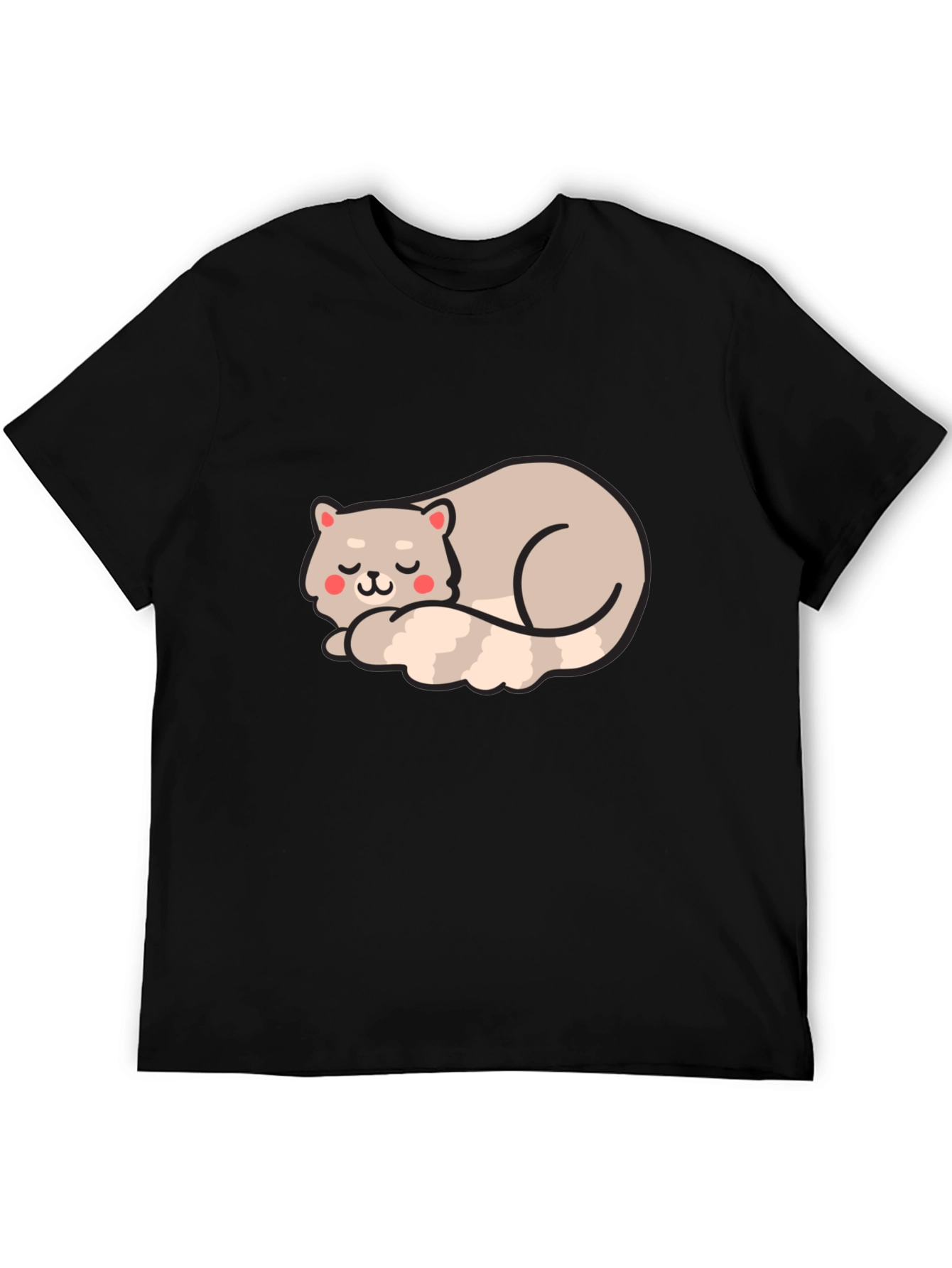 Cute Sleeping Cat Graphic Tee - Black