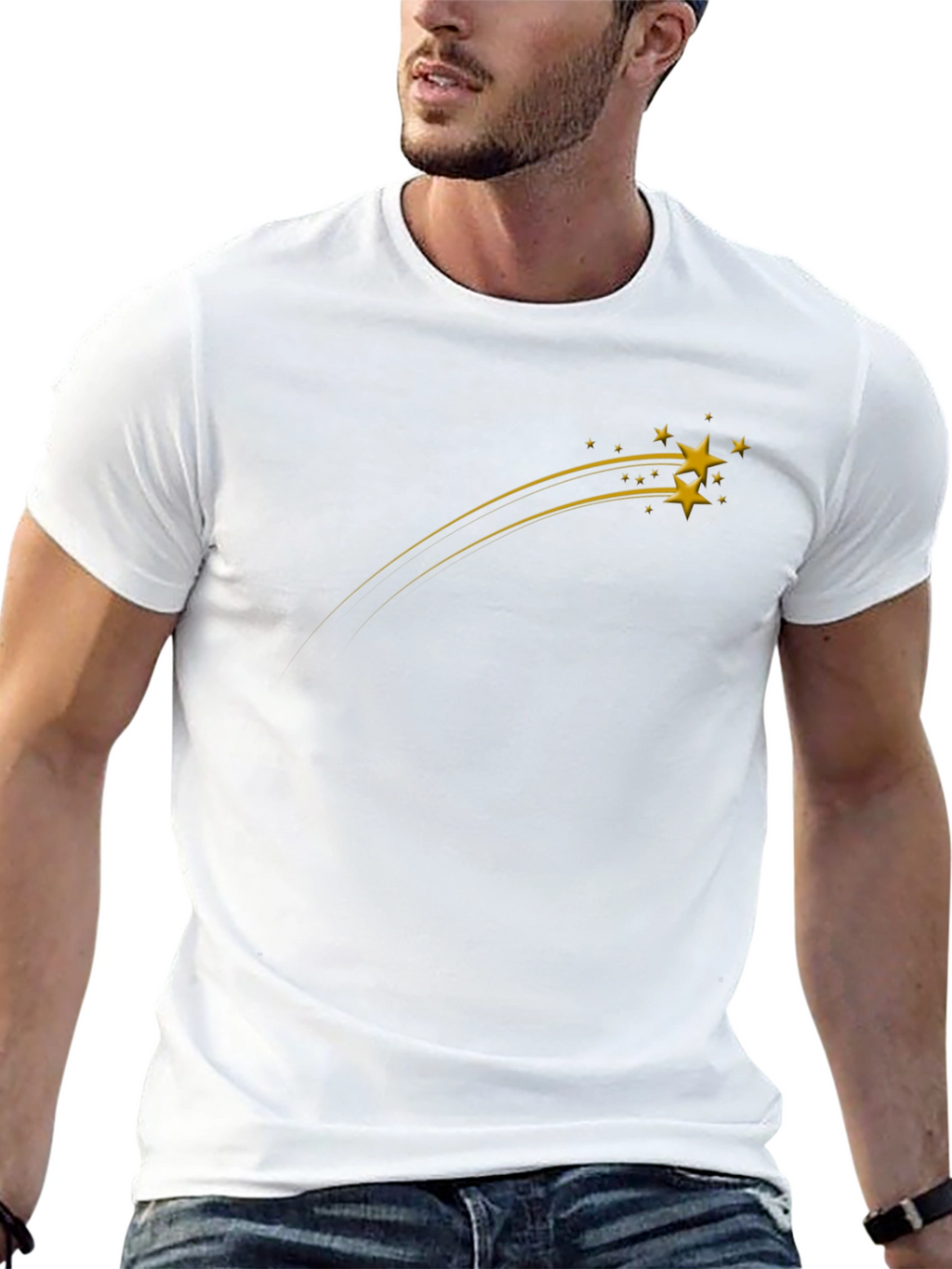 Mens Black Graphic Tee - Shooting Stars Design