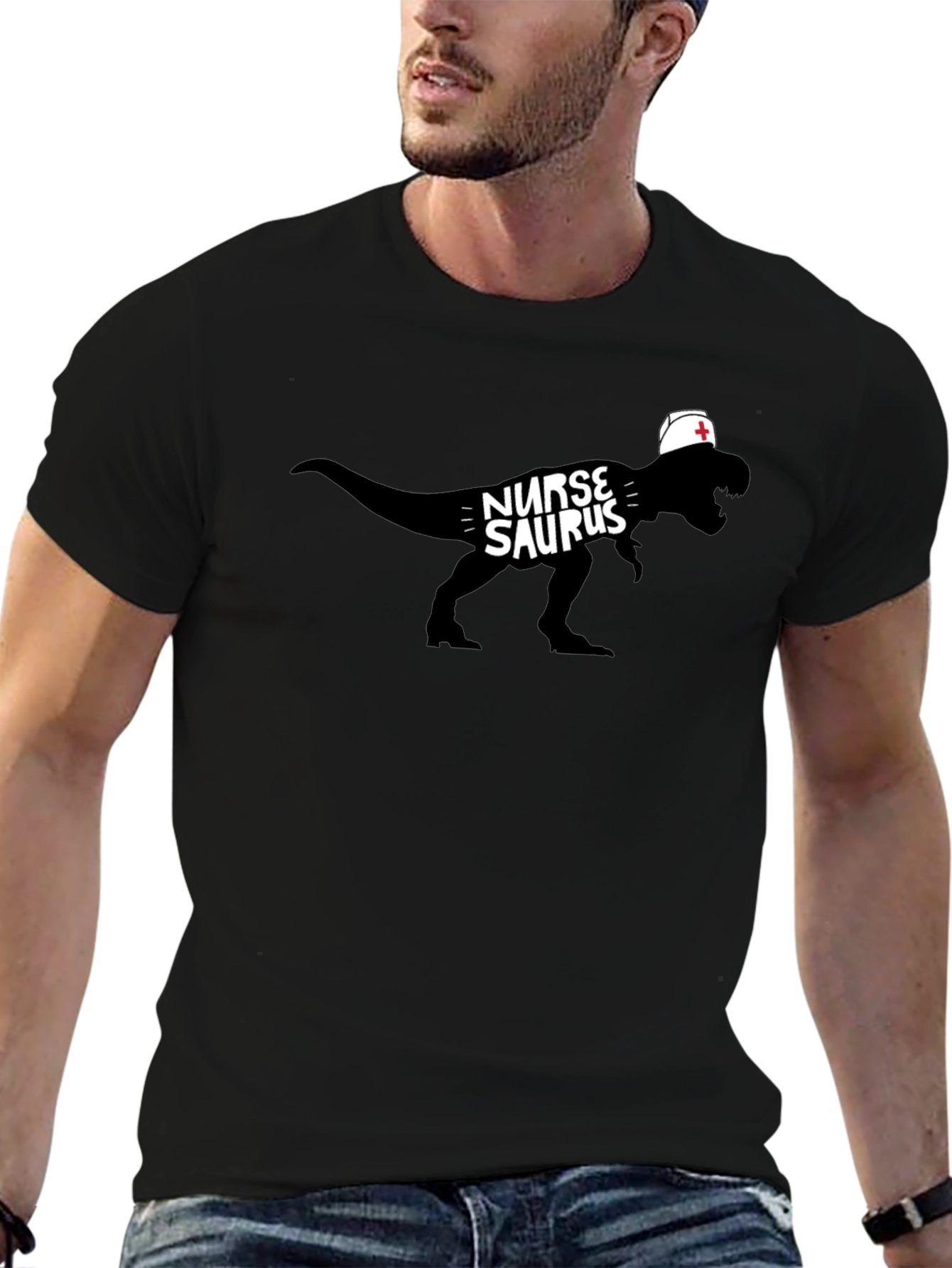 Nurse Dinosaur T-Shirt - Black Graphic Tee